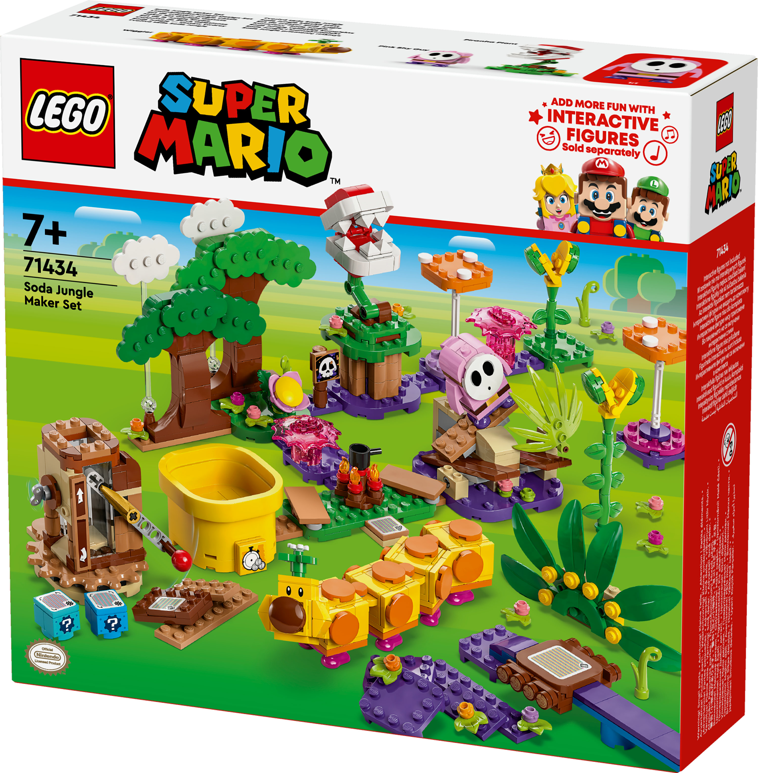Boîte du set Lego Super Mario. Elle montre une scène de jungle avec divers personnages et éléments Lego.