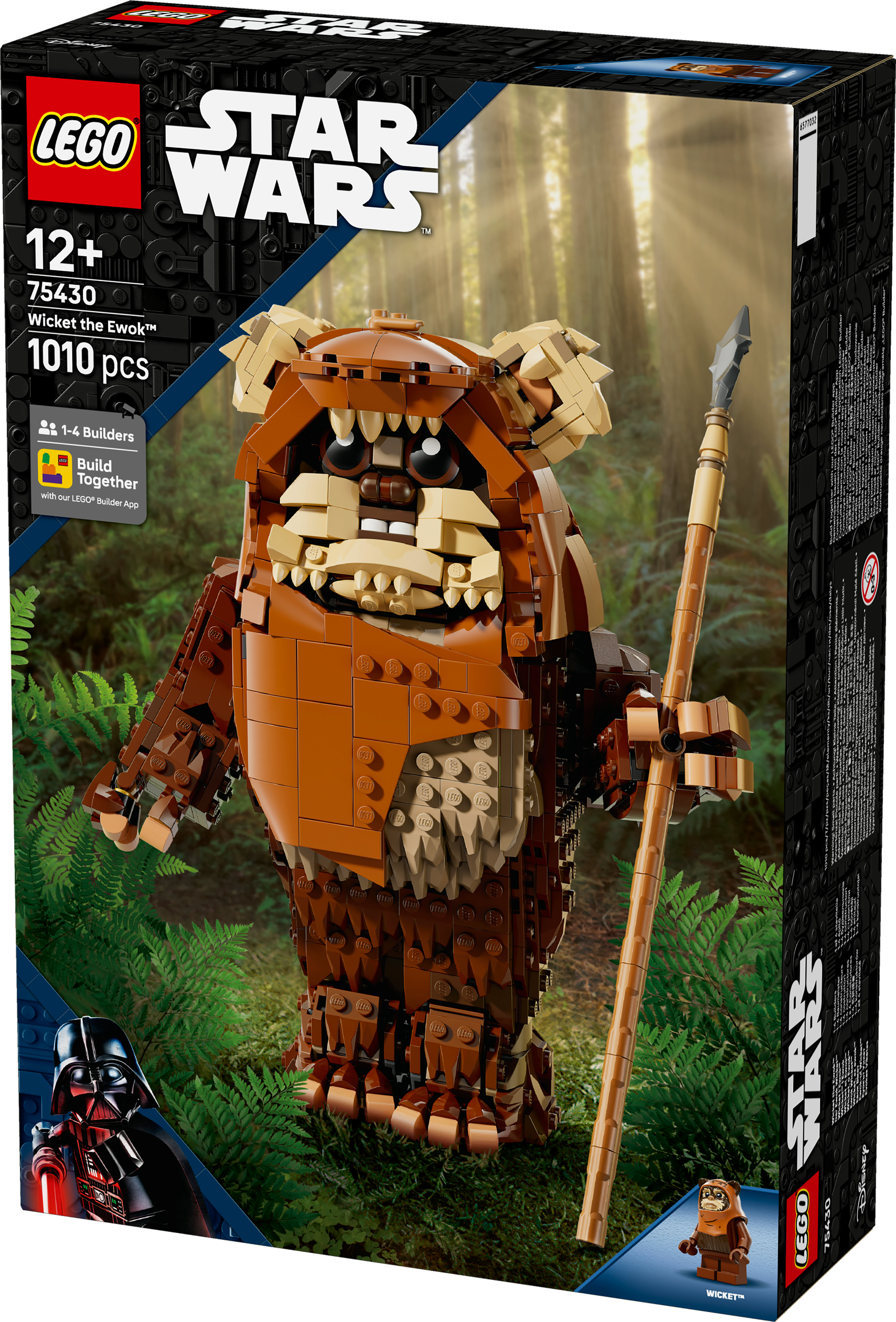 Pudełko zestawu LEGO Star Wars Wicket the Ewok. Zawiera figurkę Ewoka, włócznię i logo Star Wars.