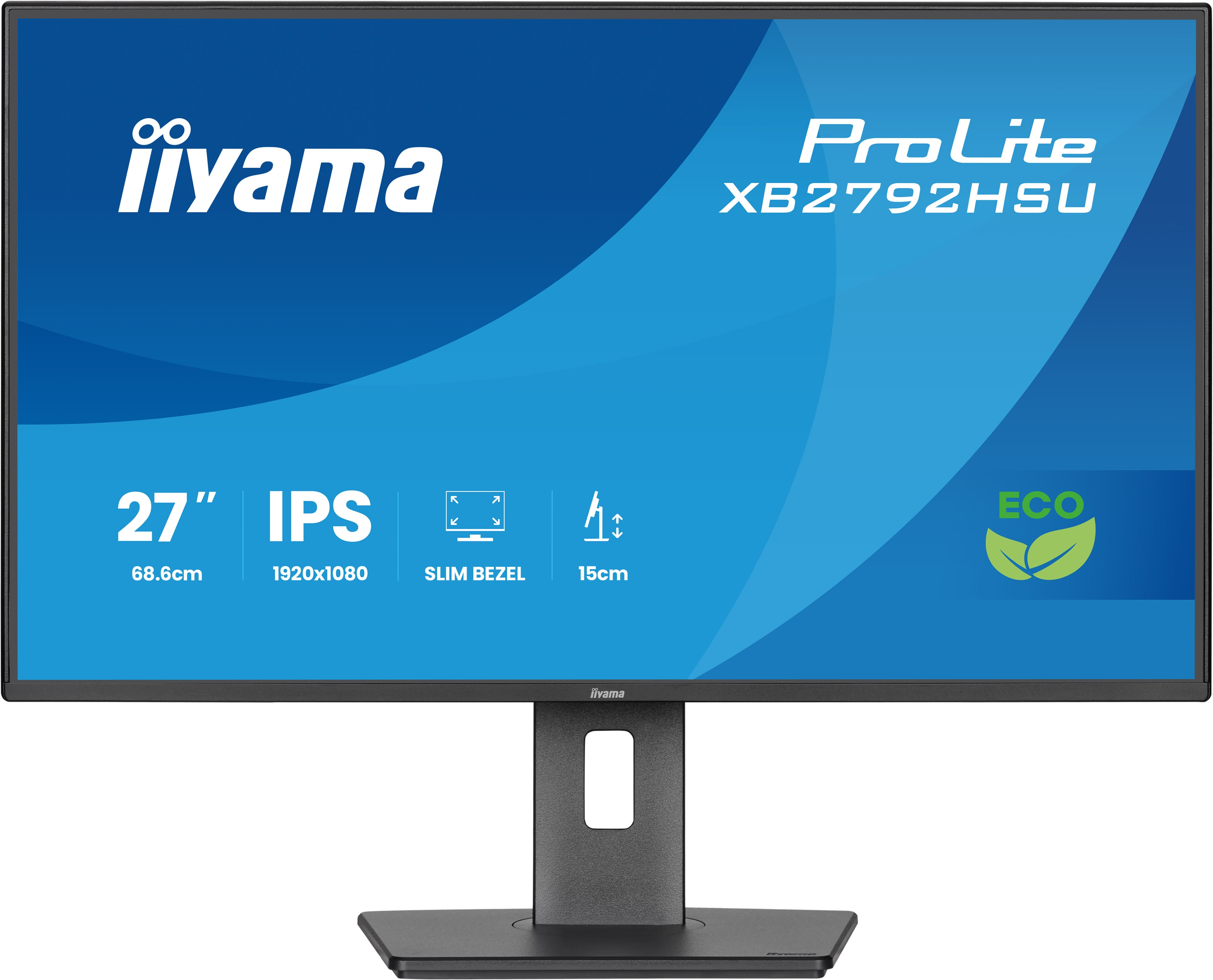 Monitor komputerowy marki iiyama, model ProLite XB2792HSU. Posiada ekran 27 cali i cienką ramkę.