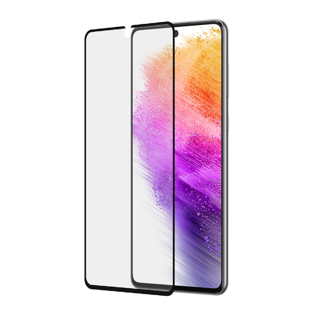 È mostrato uno smartphone con una protezione per lo schermo. Lo schermo del telefono mostra arte astratta colorata. C'è una protezione separata accanto.