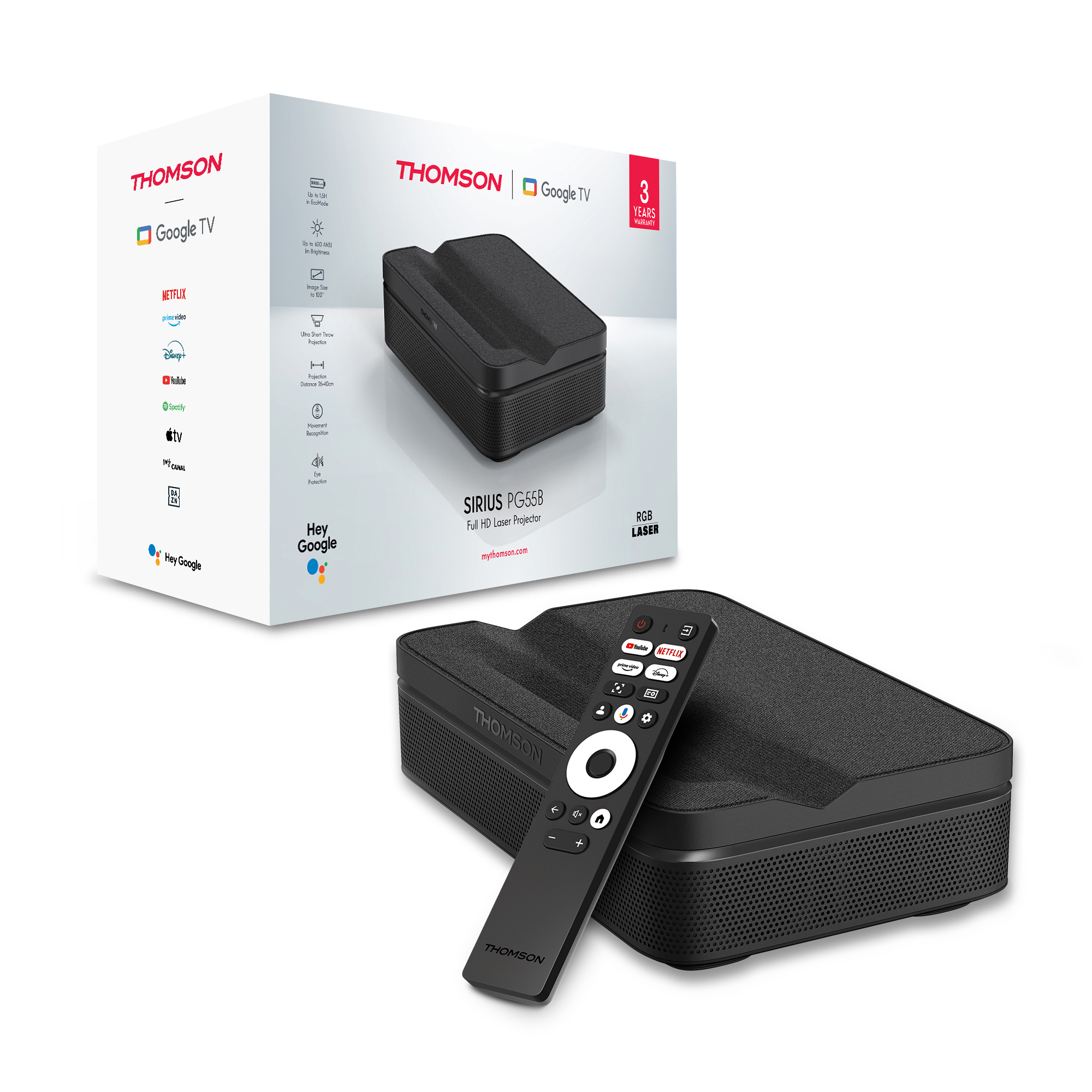 THOMSON Sirius PG55B Google TV 4K Akıllı Projeksiyon Cihazı Siyah