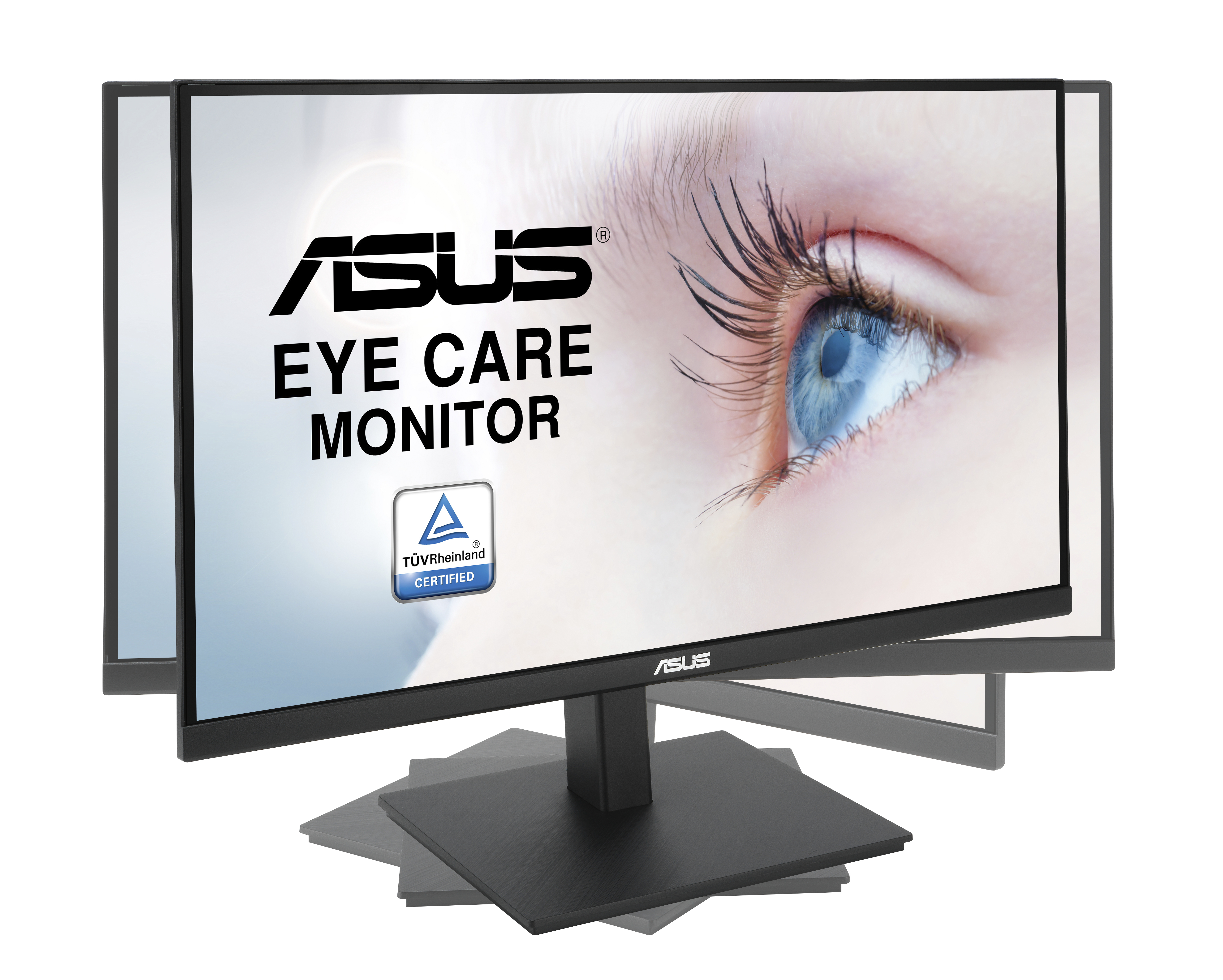 Monitor ASUS Eye Care. Ekran wyświetla oko, z logo ASUS i tekstem 'EYE CARE MONITOR'.