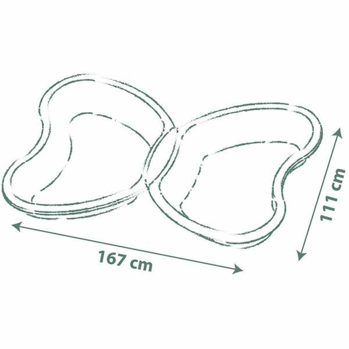 Schemat pokazuje basen z dwoma misami. Wymiary to 167 cm długości i 111 cm szerokości. Misy mają zakrzywione krawędzie.