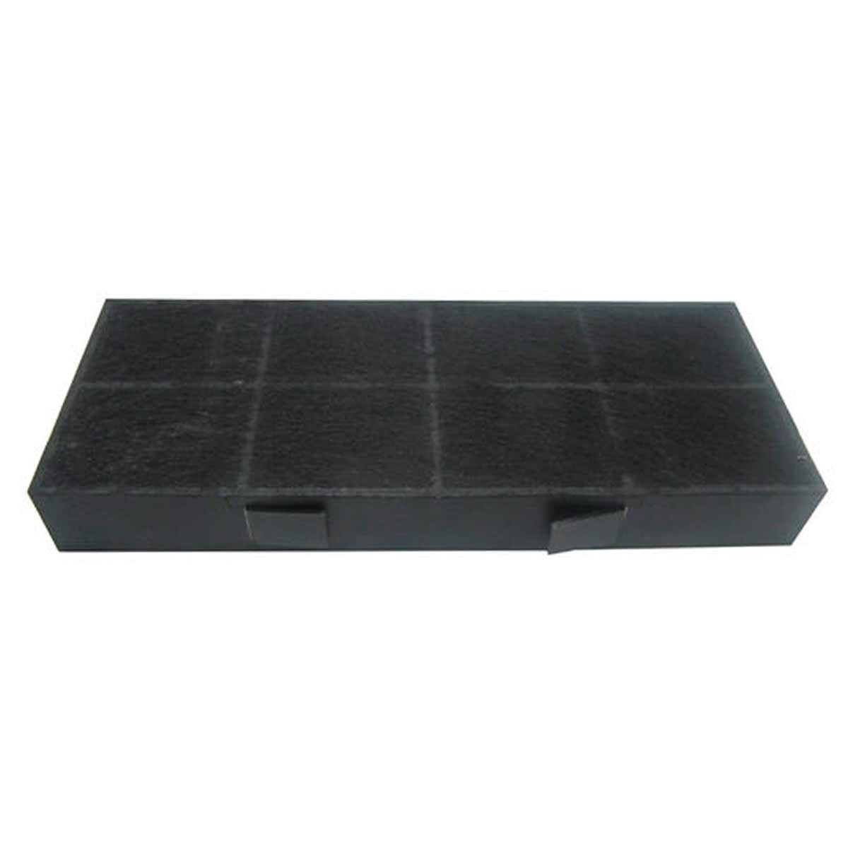 Un filtro de carbón negro rectangular con una superficie superior en forma de rejilla. Probablemente se usa para purificar el aire.