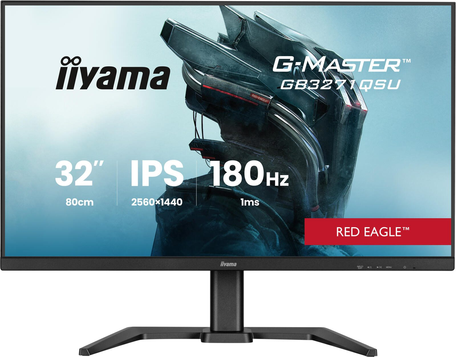 Monitor da gioco Iiyama con cornice nera. Presenta il logo 'G-MASTER', schermo da 32 pollici e marchio 'RED EAGLE'.