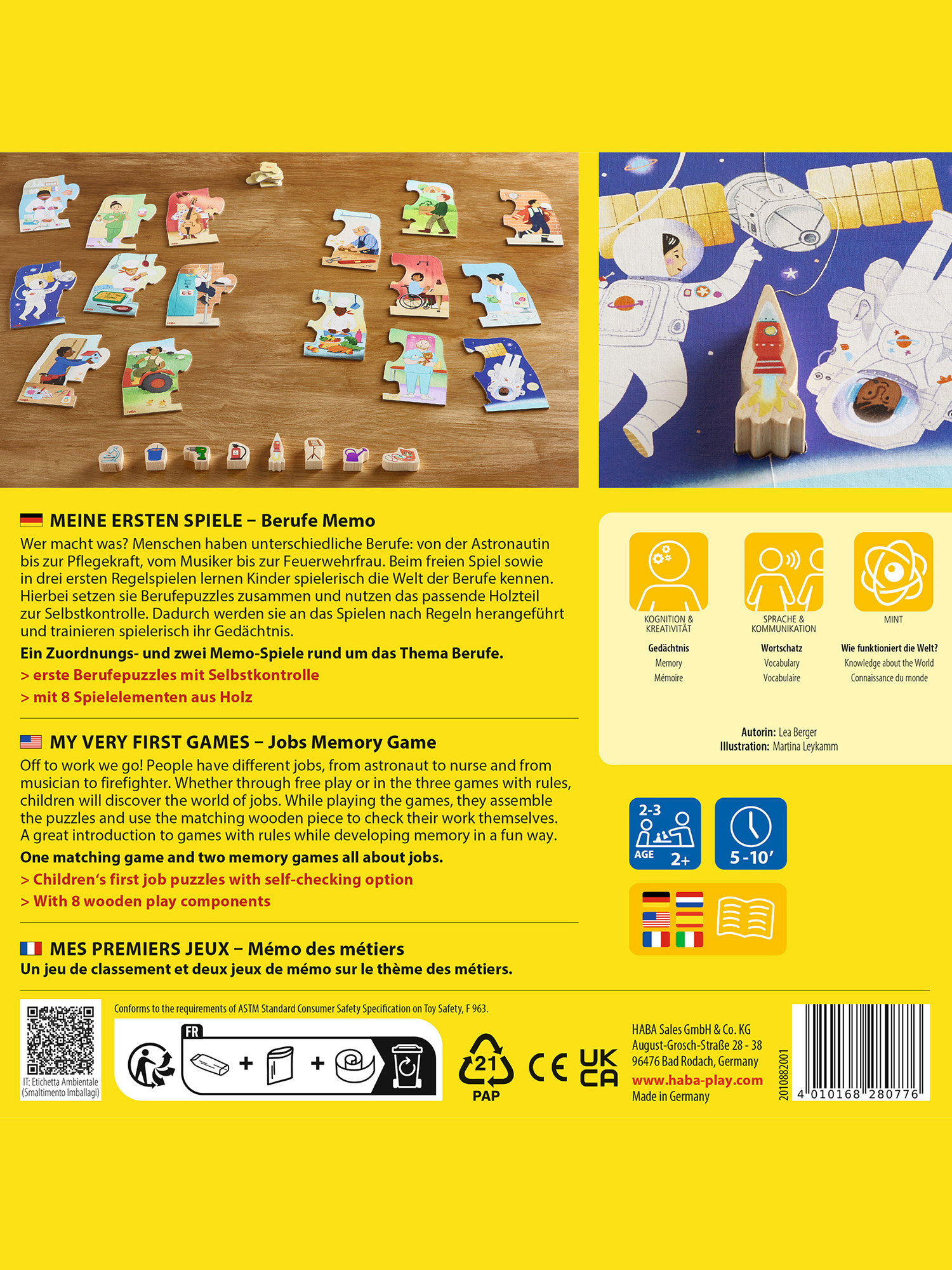 Ein Brettspielkasten mit Puzzles von verschiedenen Berufen. Die Box hat Bilder von Astronauten, Krankenschwestern und anderen Berufen.