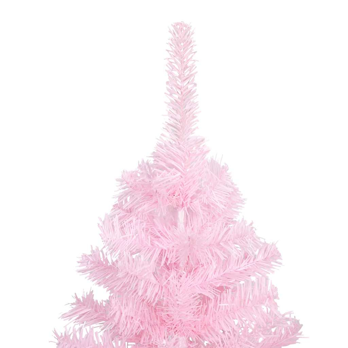 Ein rosa Weihnachtsbaum vor weißem Hintergrund. Der Baum ist flauschig und hat eine spitze Spitze.