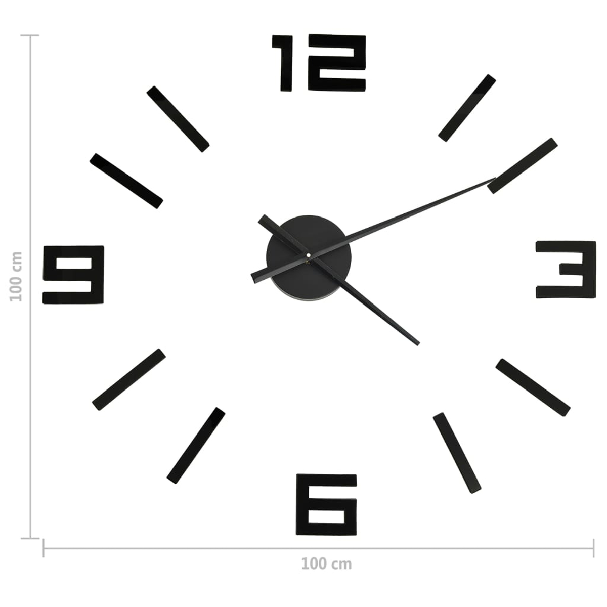 Eine schwarz-weiße Wanduhr. Die Uhr hat schwarze Zahlen um 12, 3, 6 und 9 Uhr und schwarze Linien für die anderen Zahlen.