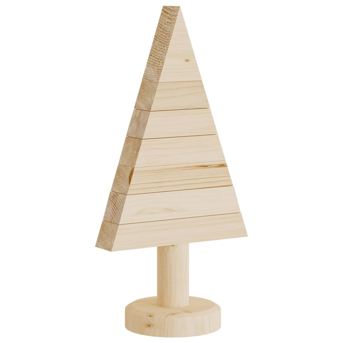 Weihnachtsbaum aus Holz auf weißem Hintergrund. Der Baum besteht aus hellem Holz. Er hat eine dreieckige Form.