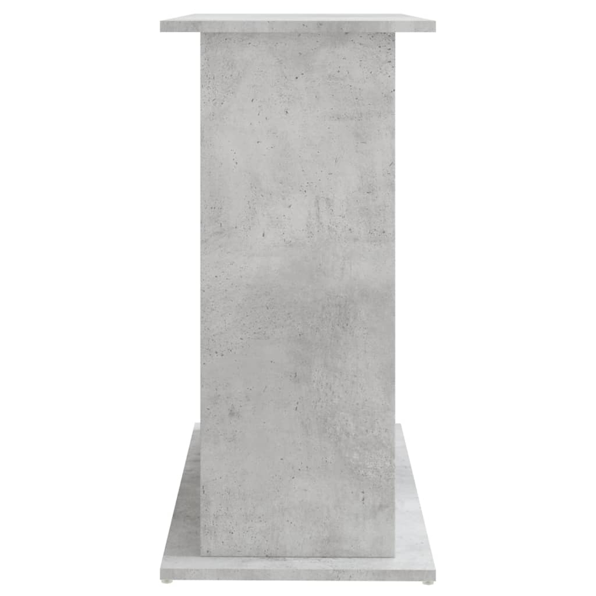 Ein grauer Betonsockeltisch steht auf weißem Hintergrund. Der Tisch hat eine rechteckige Ober- und Unterseite und eine Mittelsäule.