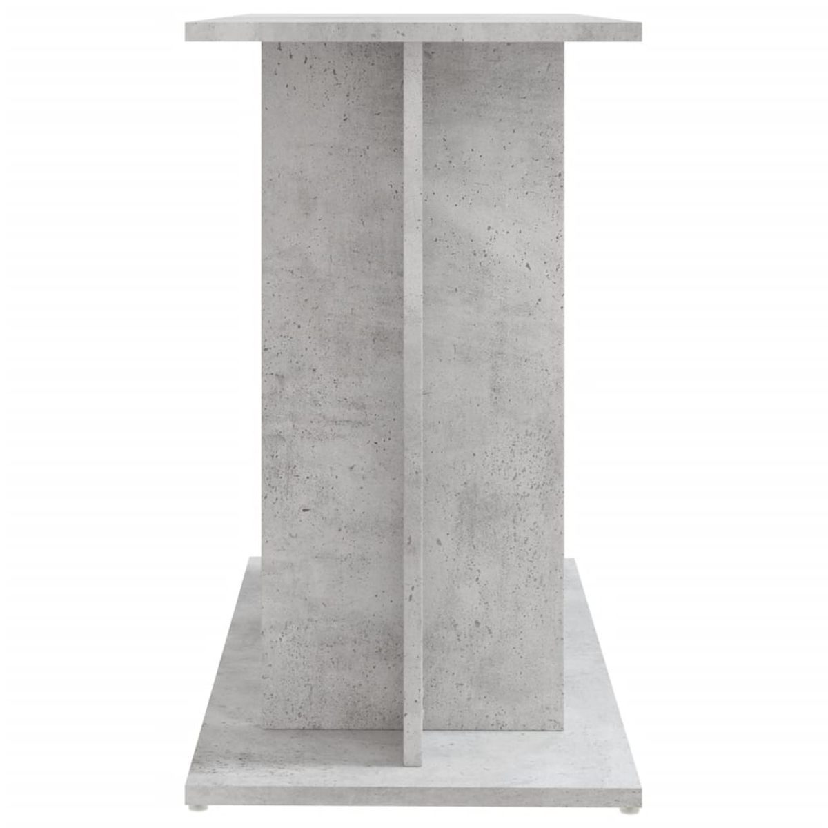 Ein grauer Beistelltisch aus Beton. Er hat eine rechteckige Oberseite, zwei zentrale vertikale Stützen und eine rechteckige Basis.