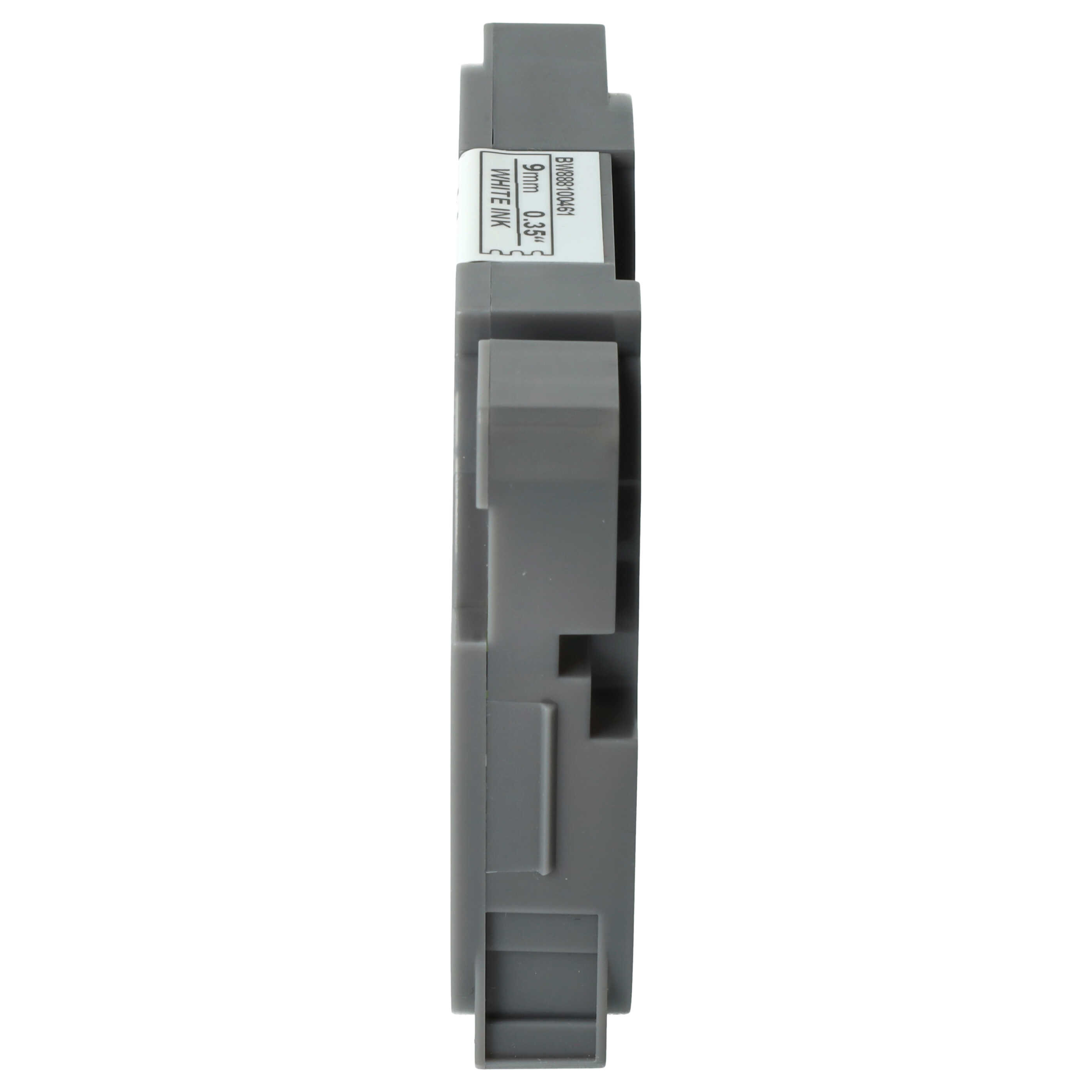 Eine graue Tintenpatrone. Sie hat ein Etikett mit Text: 9mm 0,35" WEISSE TINTE, BW888100461. Der Hintergrund ist weiß.