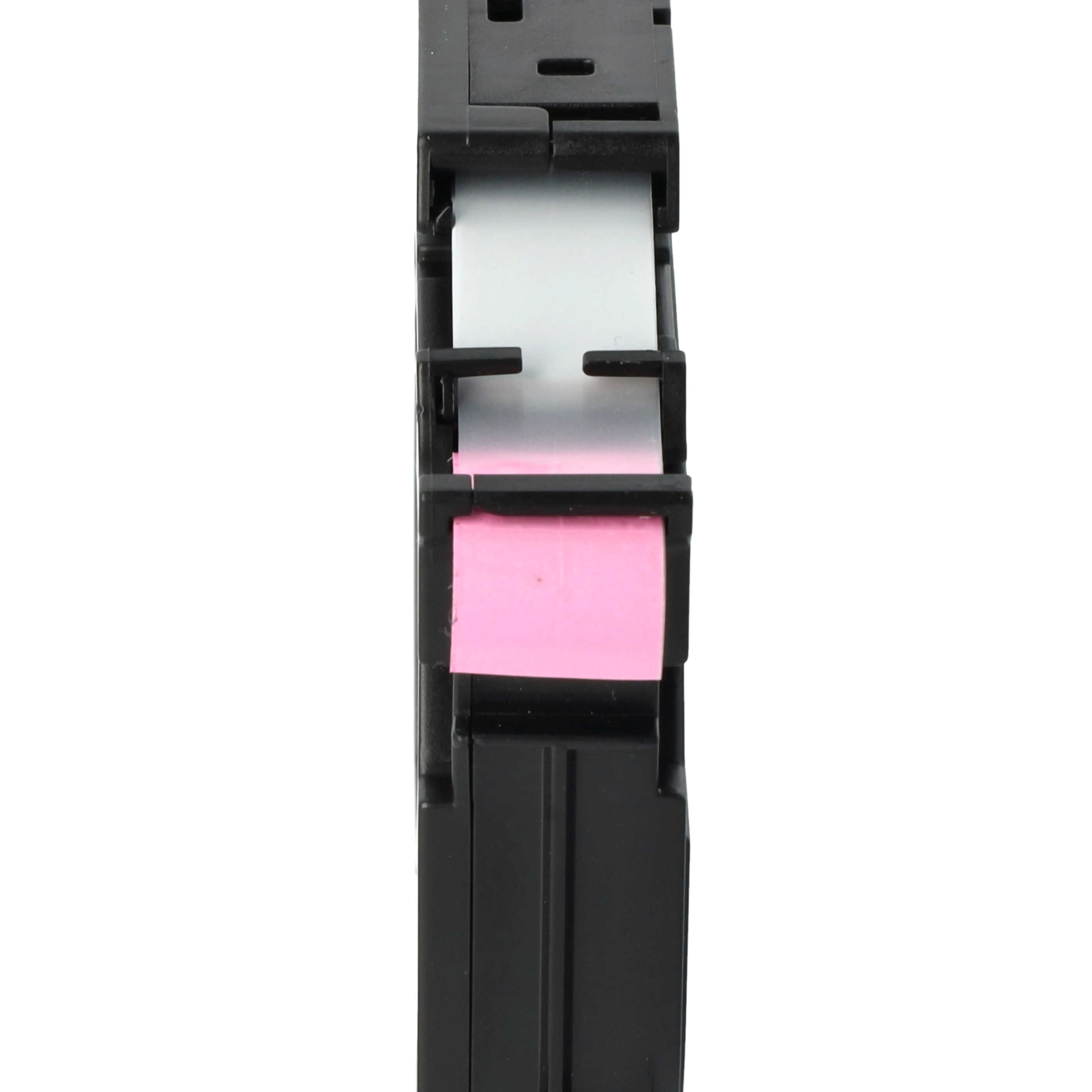 Eine schwarze elektronische Komponente ist vertikal positioniert. Sie hat einen weißen und rosa Abschnitt. Der Hintergrund ist weiß.