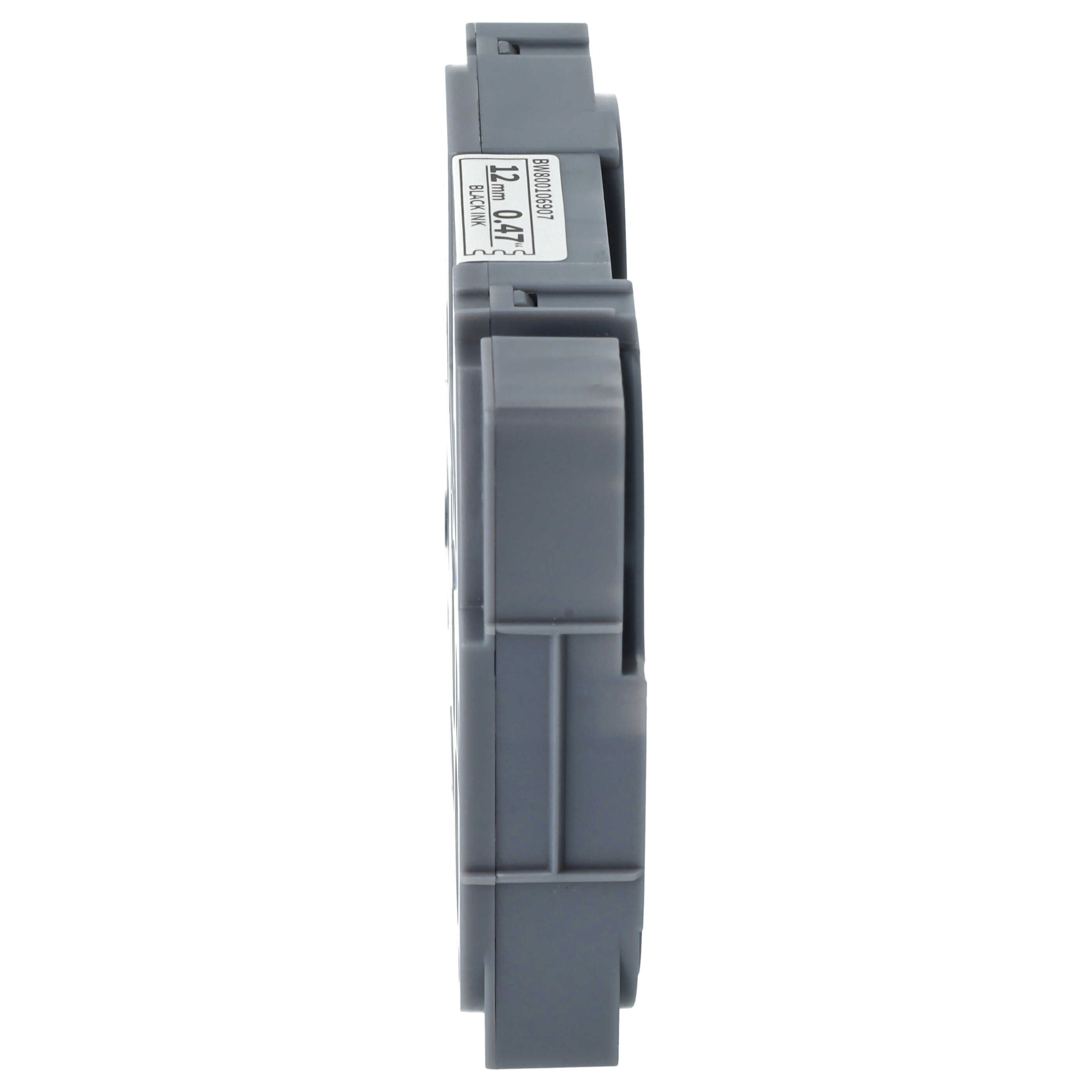 Graues elektronisches Bauteil, rechteckig, mit Abmessungen und Barcode beschriftet. Weißer Hintergrund.