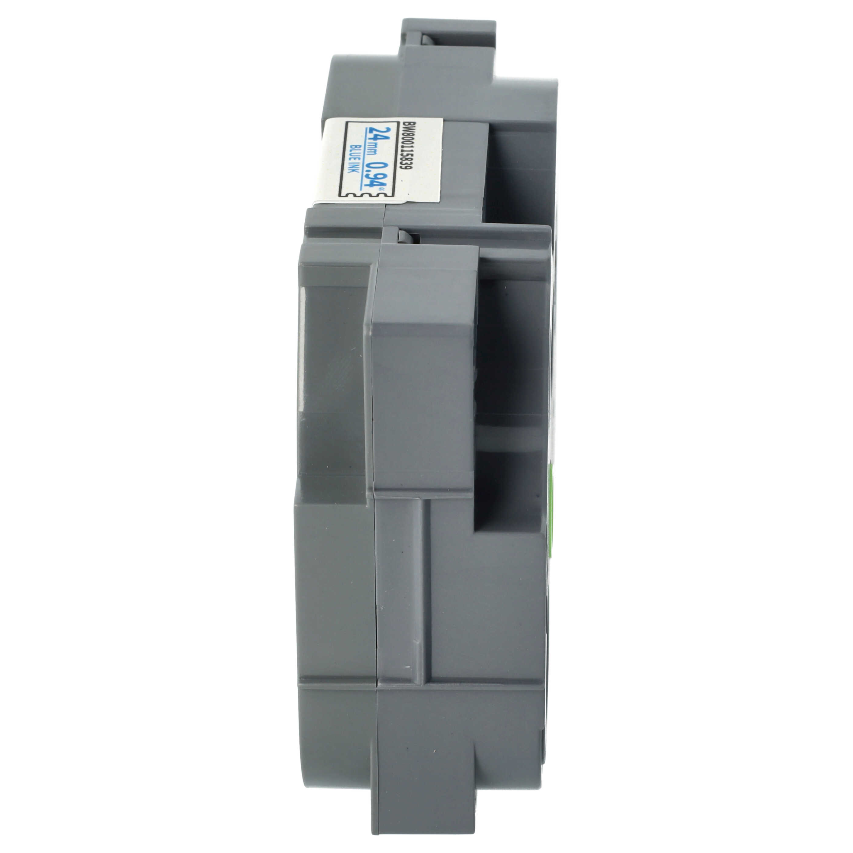 Ein graues elektrisches Bauteil mit einem Etikett. Auf dem Etikett steht BW800115839, 24 mm 0,94, blaue Tinte.