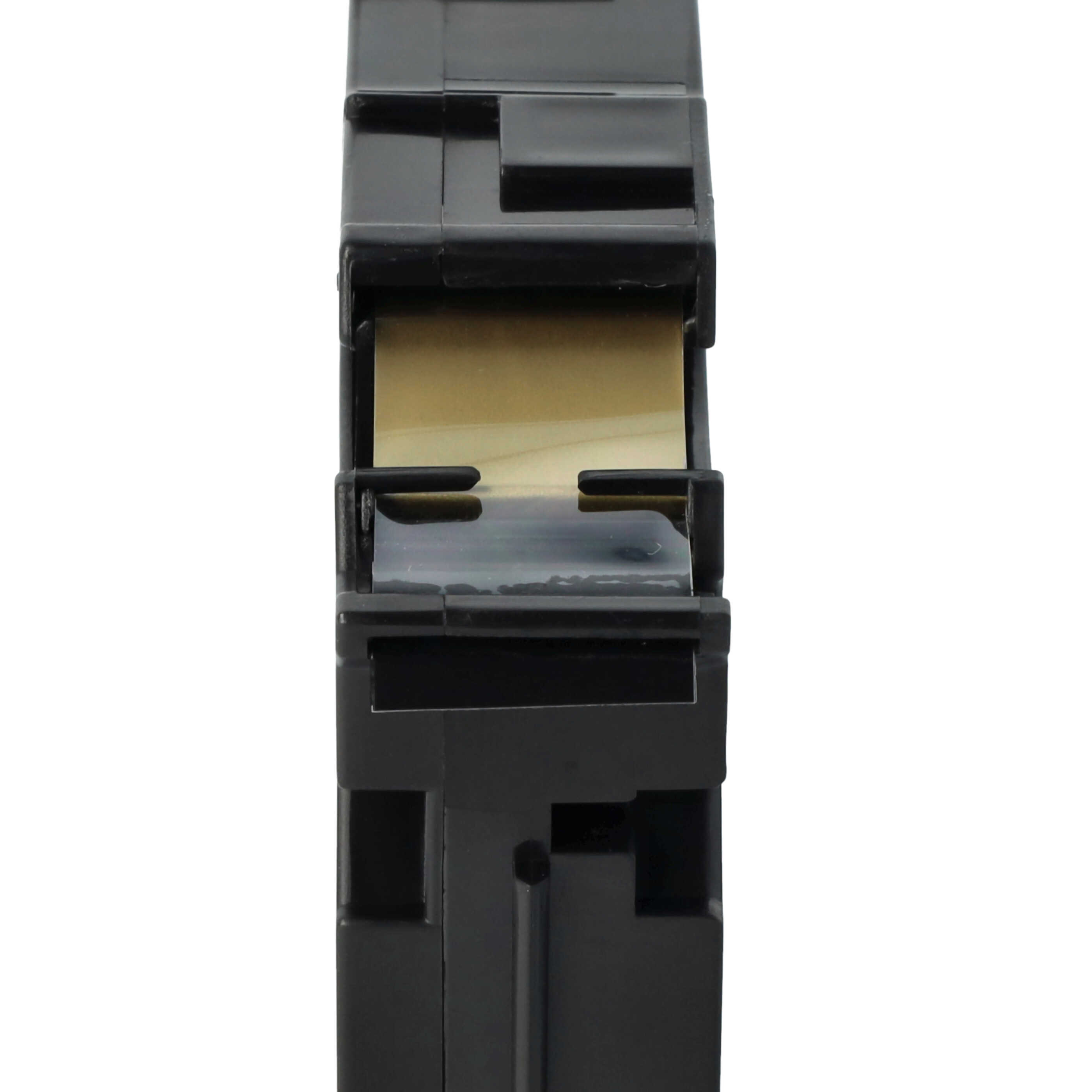 Eine schwarze elektrische Komponente mit goldfarbenem Innenraum, vor weißem Hintergrund. Es ist eine Nahaufnahme.