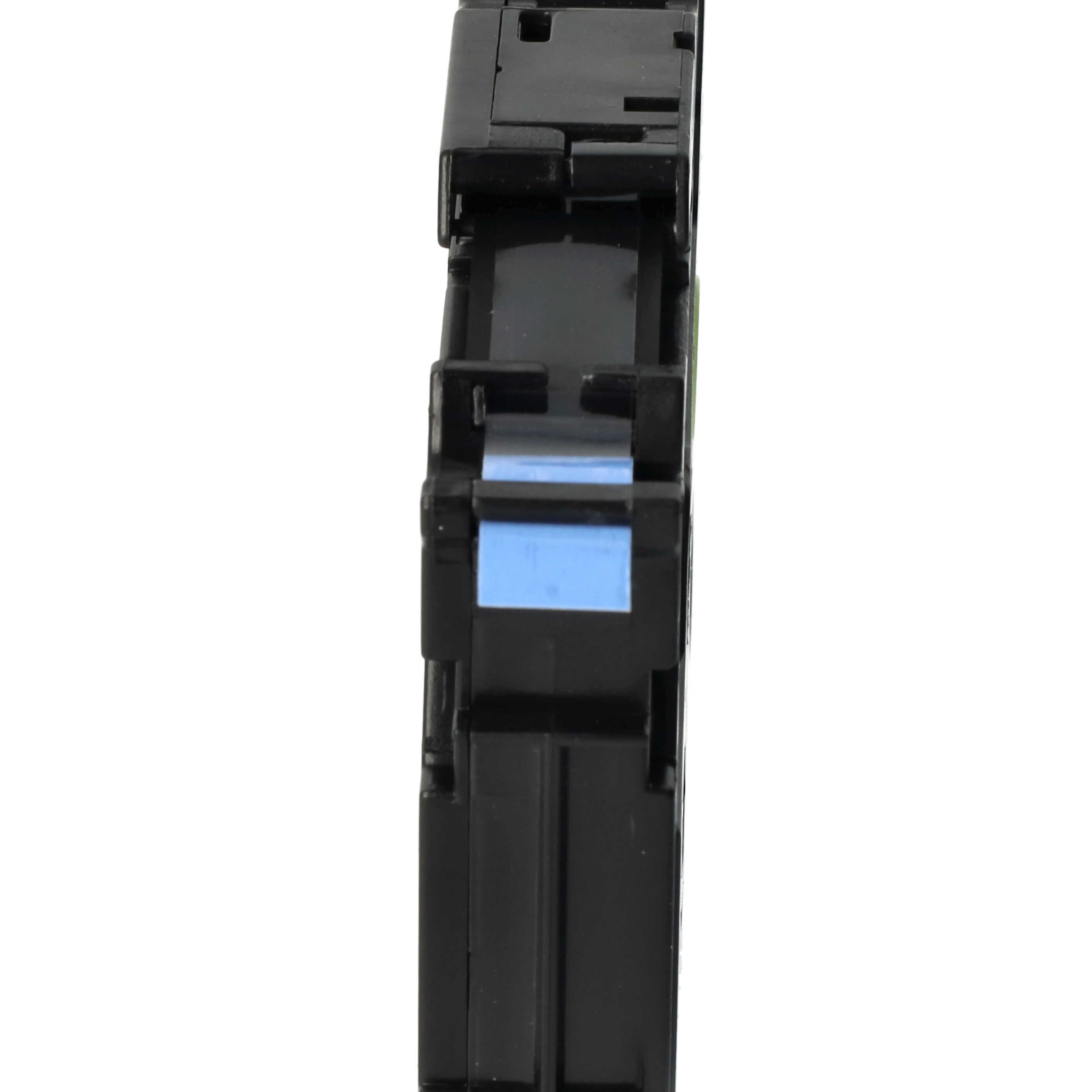 Ein schwarzes rechteckiges elektronisches Bauteil mit blauem Aufkleber vor weißem Hintergrund.