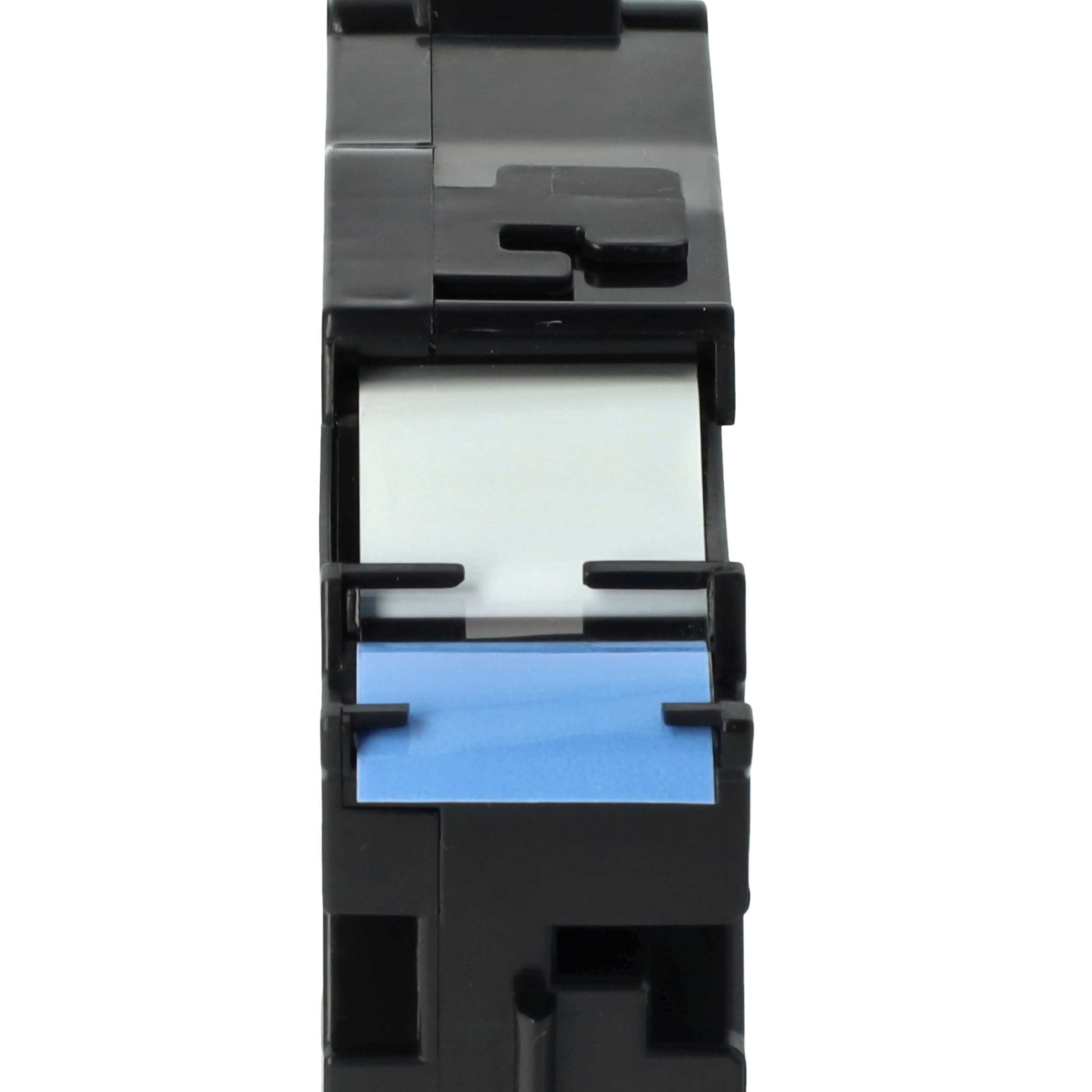 Eine schwarze elektrische Komponente mit weißen und blauen Abschnitten ist vertikal vor weißem Hintergrund ausgerichtet.
