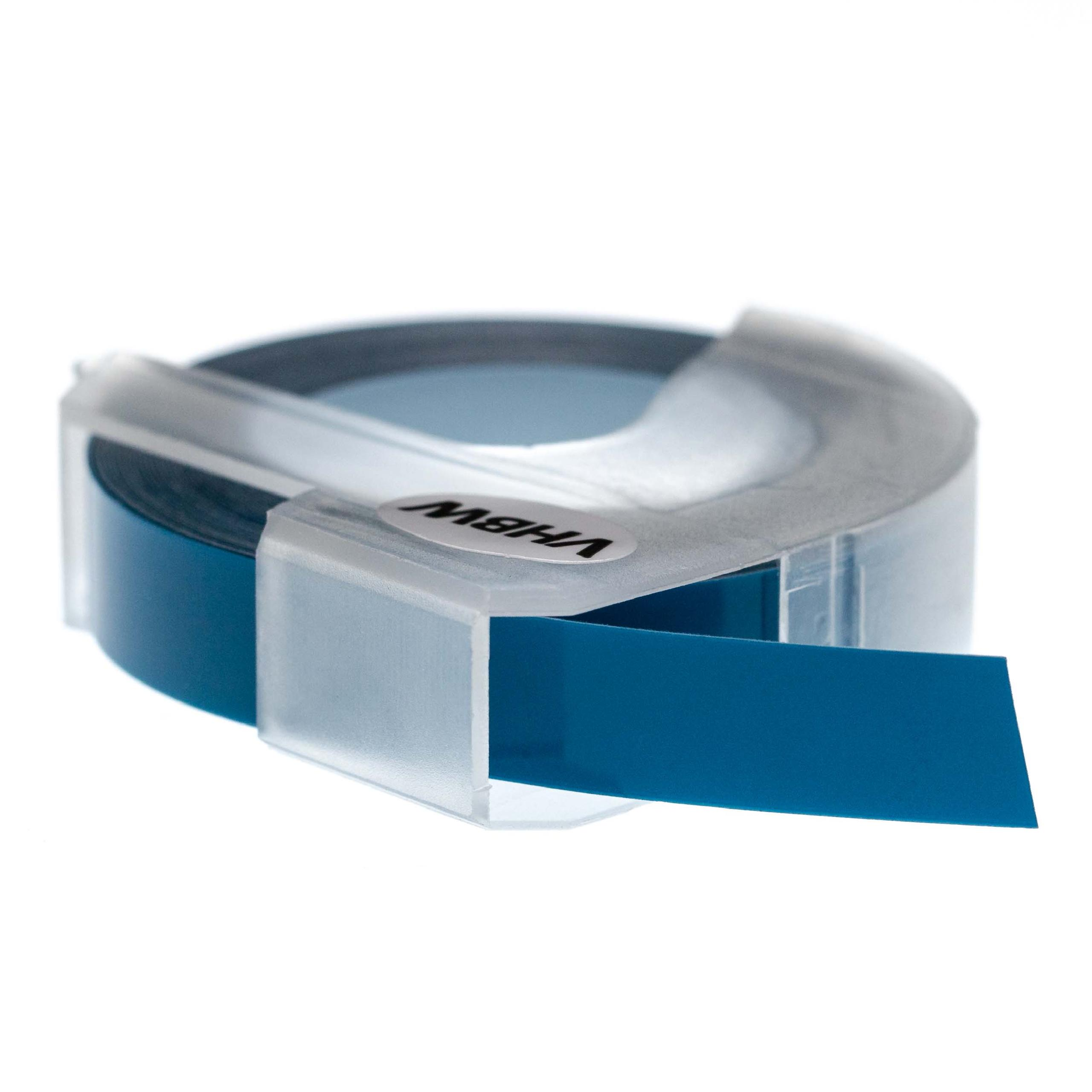 Eine Rolle blaues Klebeband befindet sich in einem transparenten Kunststoffspender. Das Band wird herausgezogen.