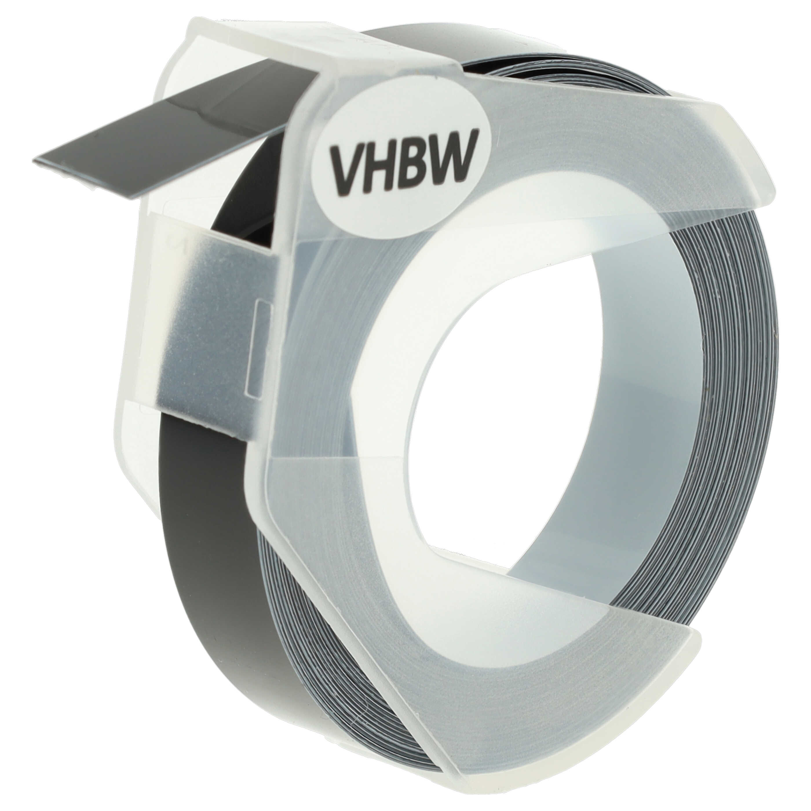 Rolle schwarzes Klebeband in einem transparenten Kunststoffspender. Text 'VHBW' auf dem Spender. Weißer Hintergrund.