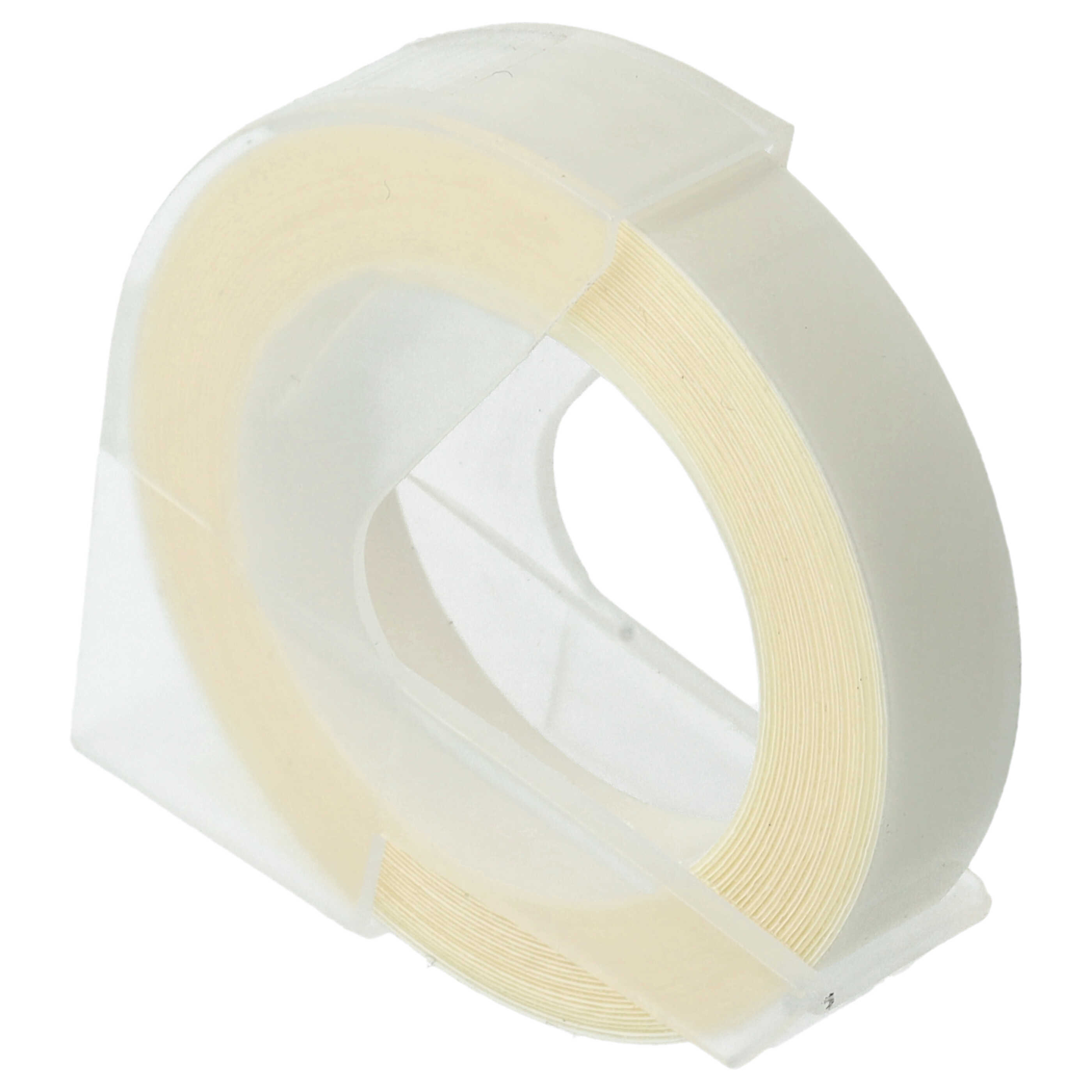 Eine Rolle doppelseitigen Klebebands befindet sich in einem durchsichtigen Kunststoffspender. Das Band ist beige und der Spender ist klar.