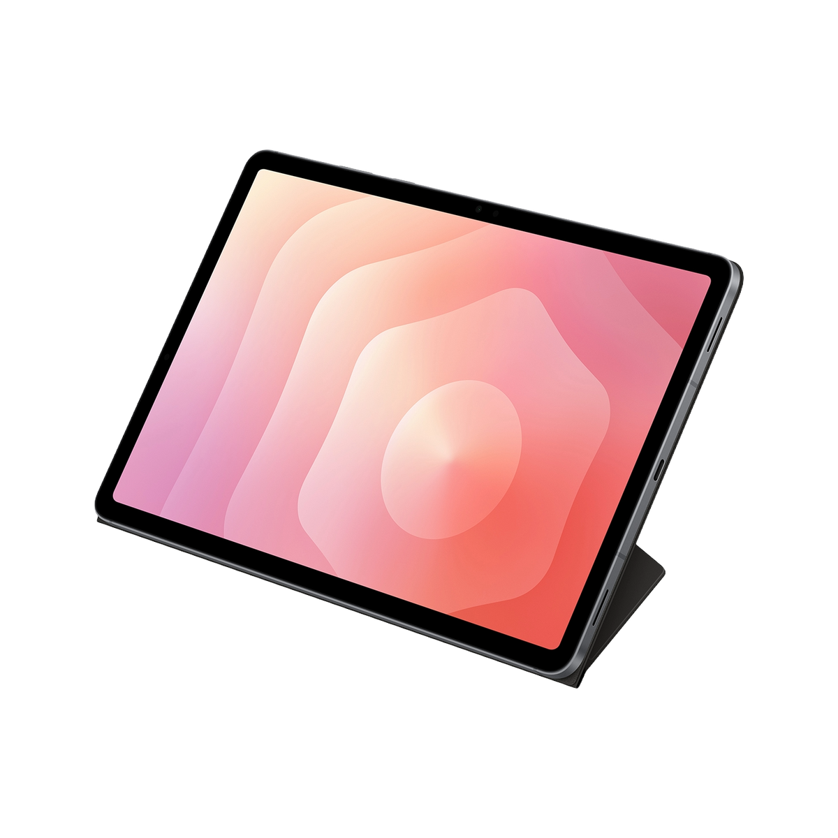 Un tablet con schermo sfumato rosa e arancione, su sfondo nero. Il tablet è leggermente angolato, mostrando lo schermo.