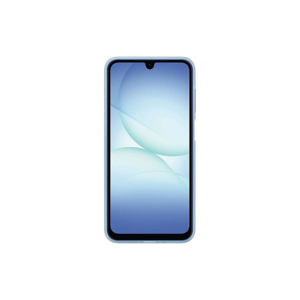 Uno smartphone con schermo sfumato blu che mostra forme astratte, su sfondo nero. Il telefono ha una cornice azzurra.