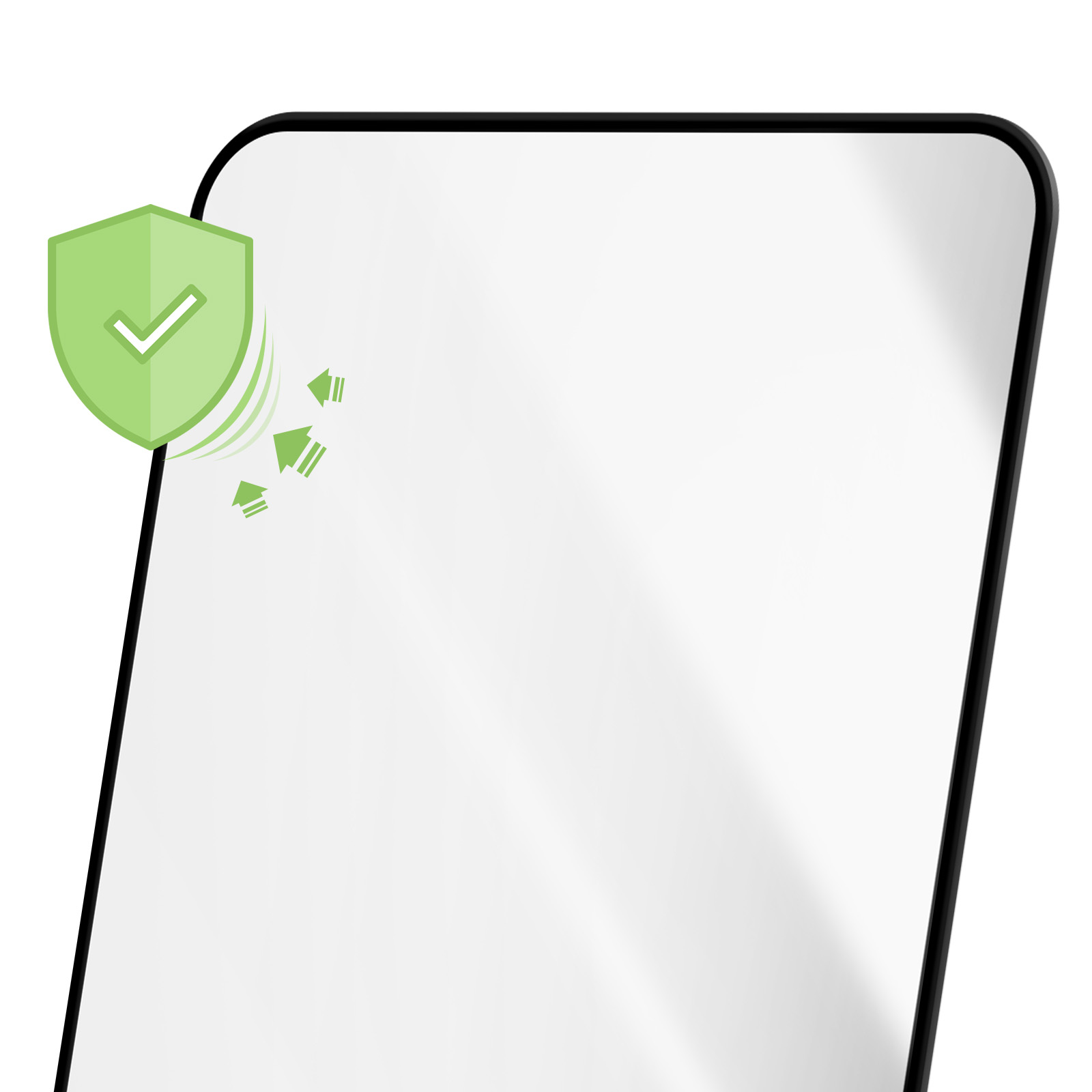 Un smartphone avec un bouclier vert et une icône de coche, ainsi que des icônes de flèches vertes, suggérant une protection.