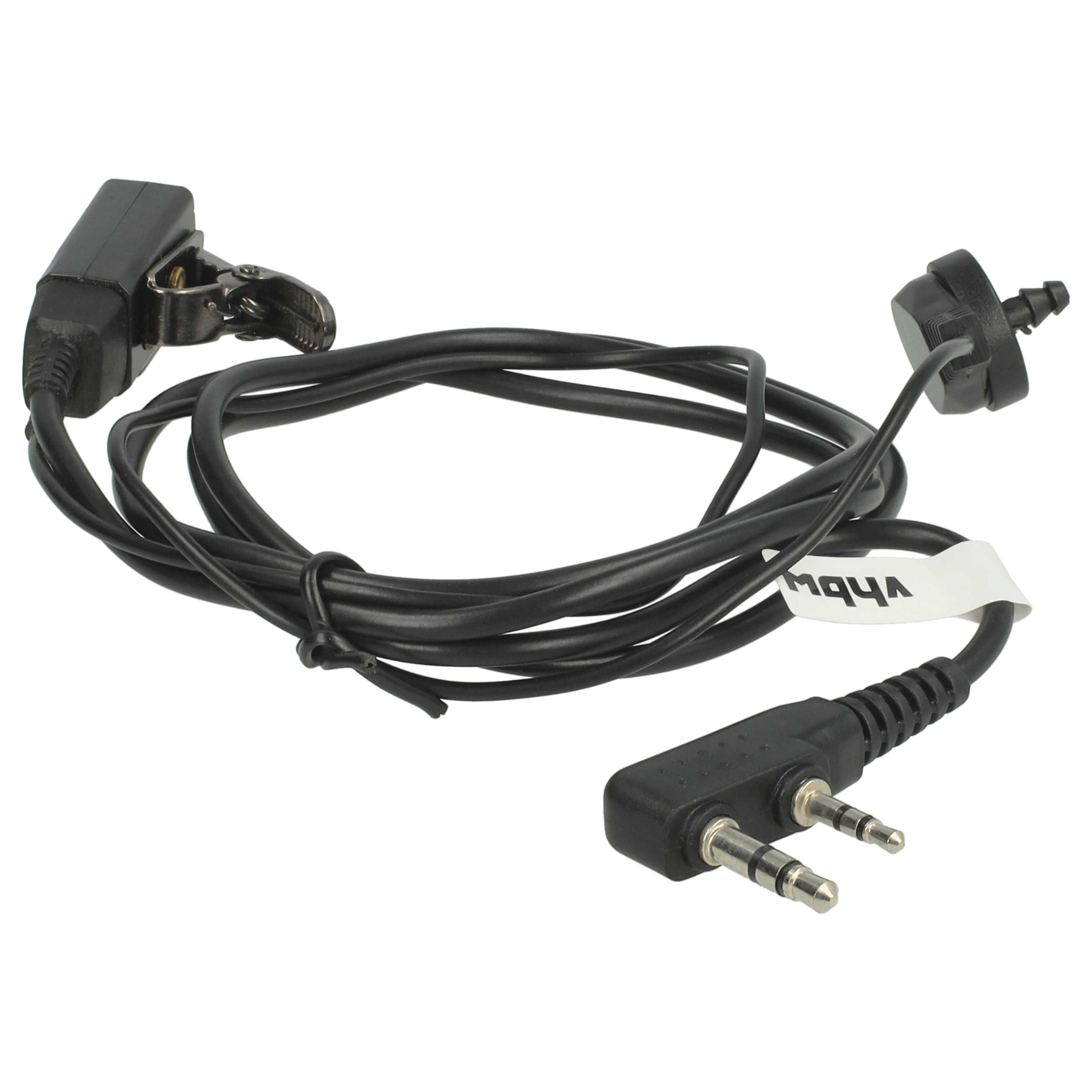 Schwarzes Audiokabel mit Clip, Anschlüssen und Etikett. Enthält zwei 3,5-mm-Klinken.