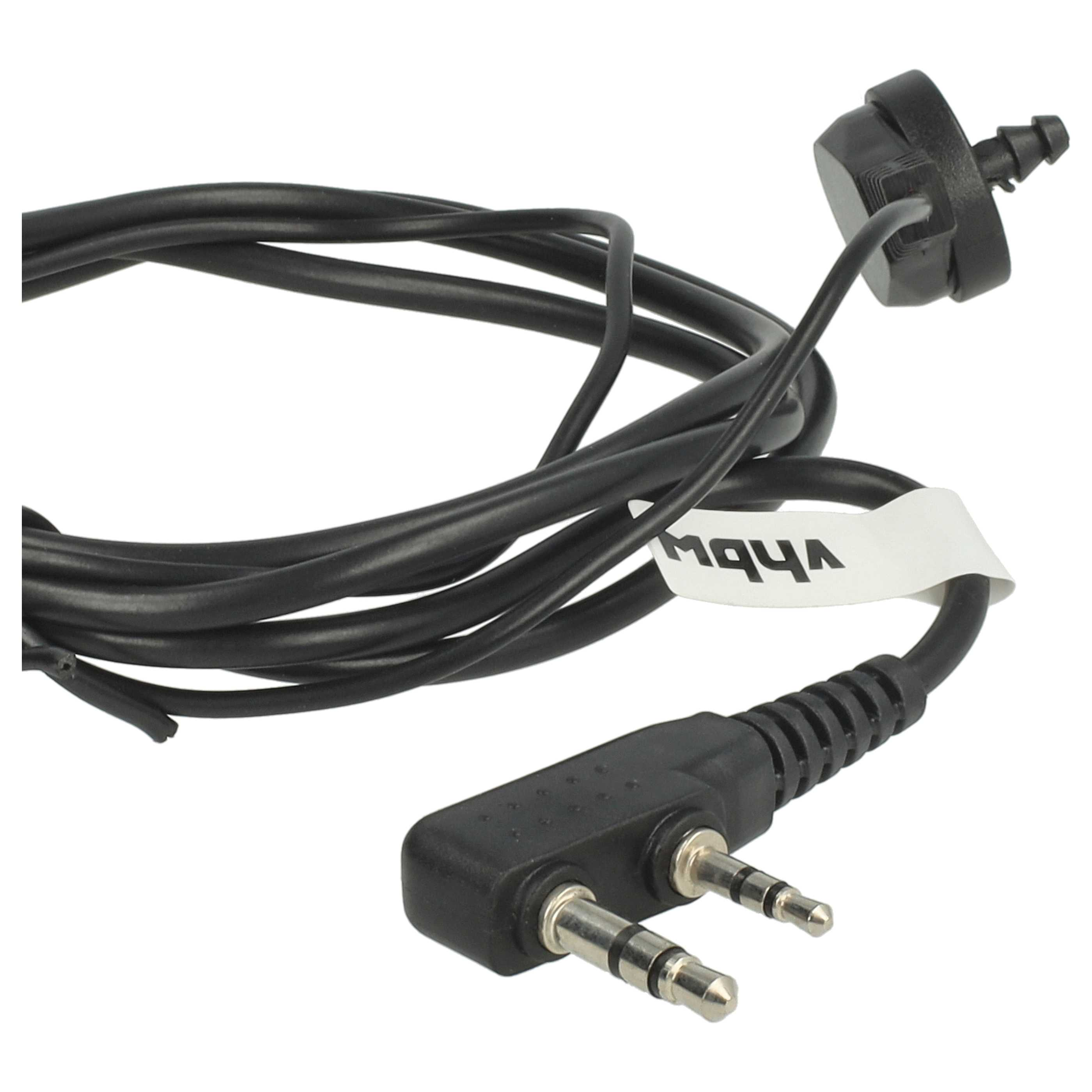 Schwarzes Kabel mit Stecker und zwei Audiobuchsen. Ein weißes Etikett mit Text ist sichtbar.