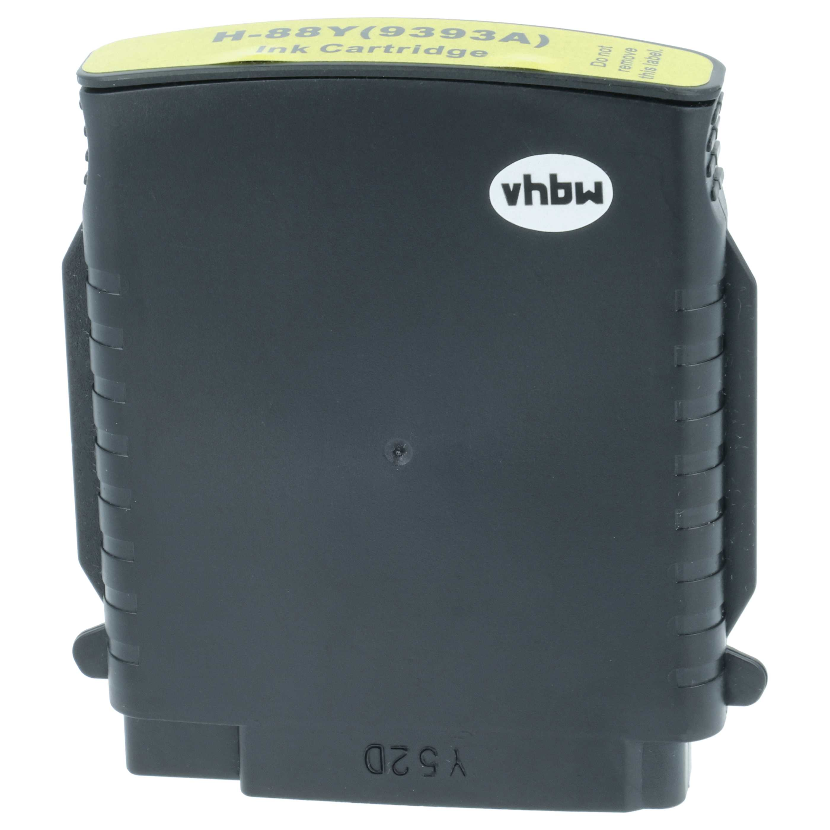 Schwarze Tintenpatrone mit gelbem Oberetikett. Weißes vhbw-Logo ist vorhanden. Oben steht: H-88Y(9393A) Tintenpatrone.