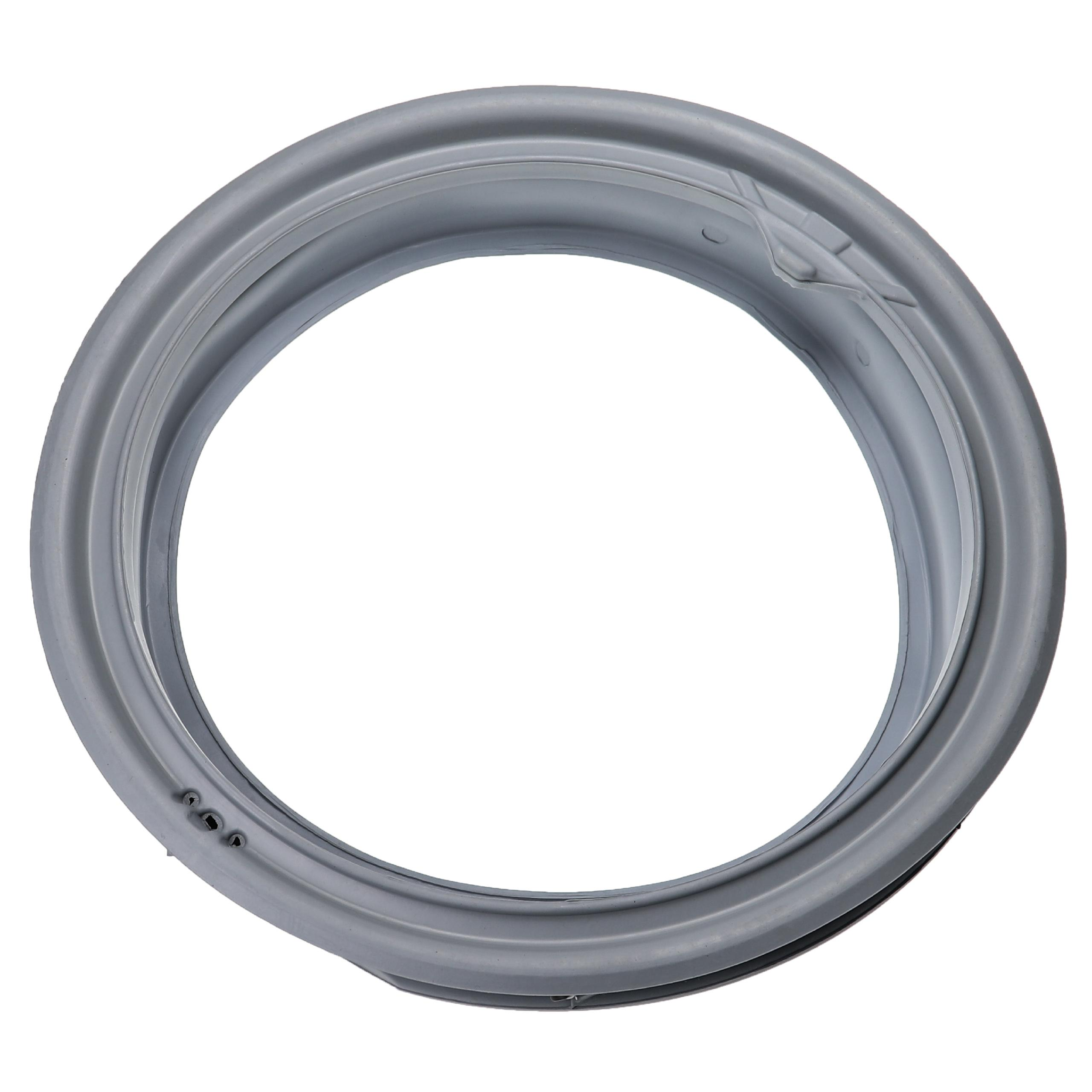 Gezeigt wird ein grauer Gummi-Waschmaschinentürdichtungsring. Der Ring ist kreisförmig und hat einen weißen Hintergrund.