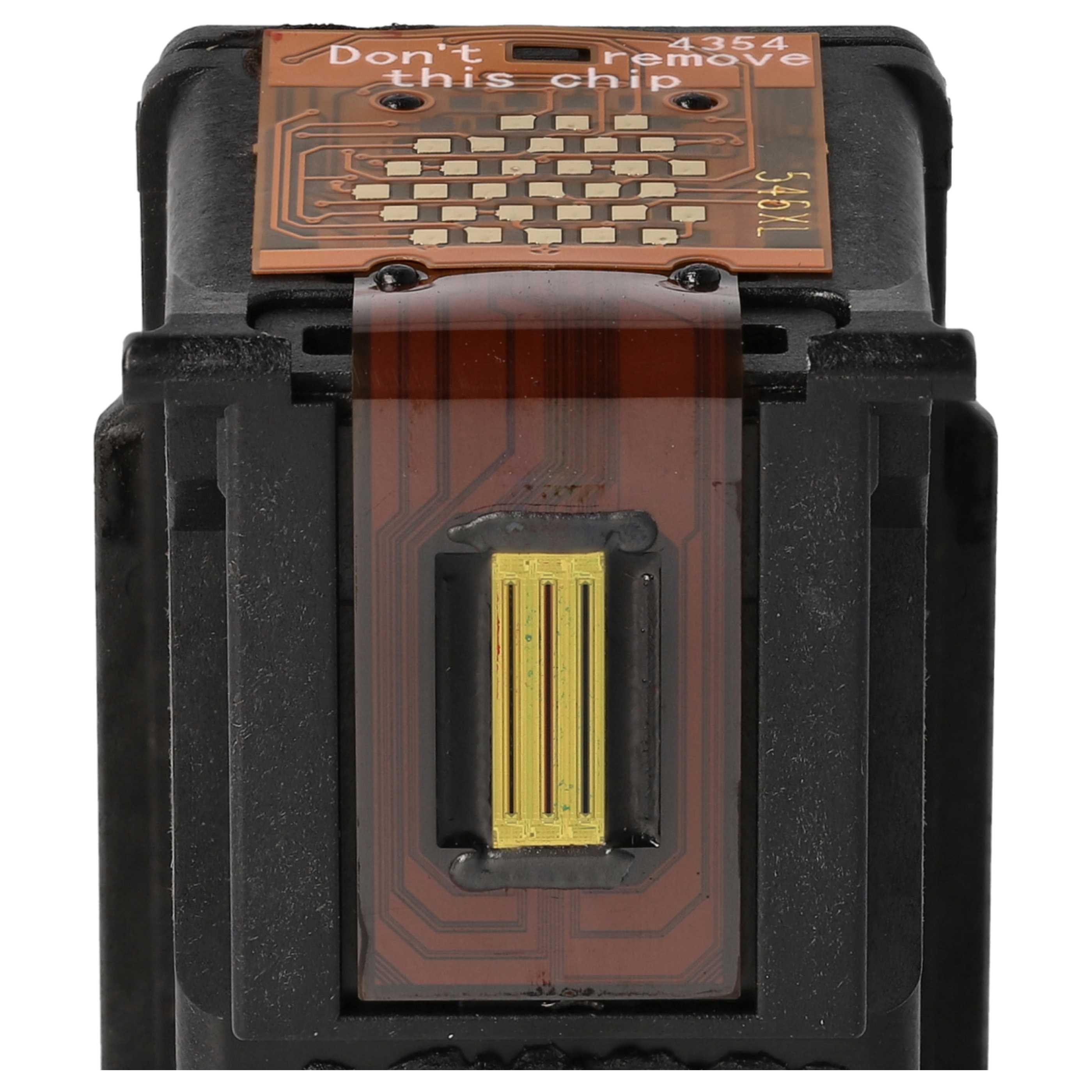 Nahaufnahme einer Tintenpatrone. Mit braunem Chip, Text 'Don't remove this chip'. Ein goldenes Rechteck ist sichtbar.