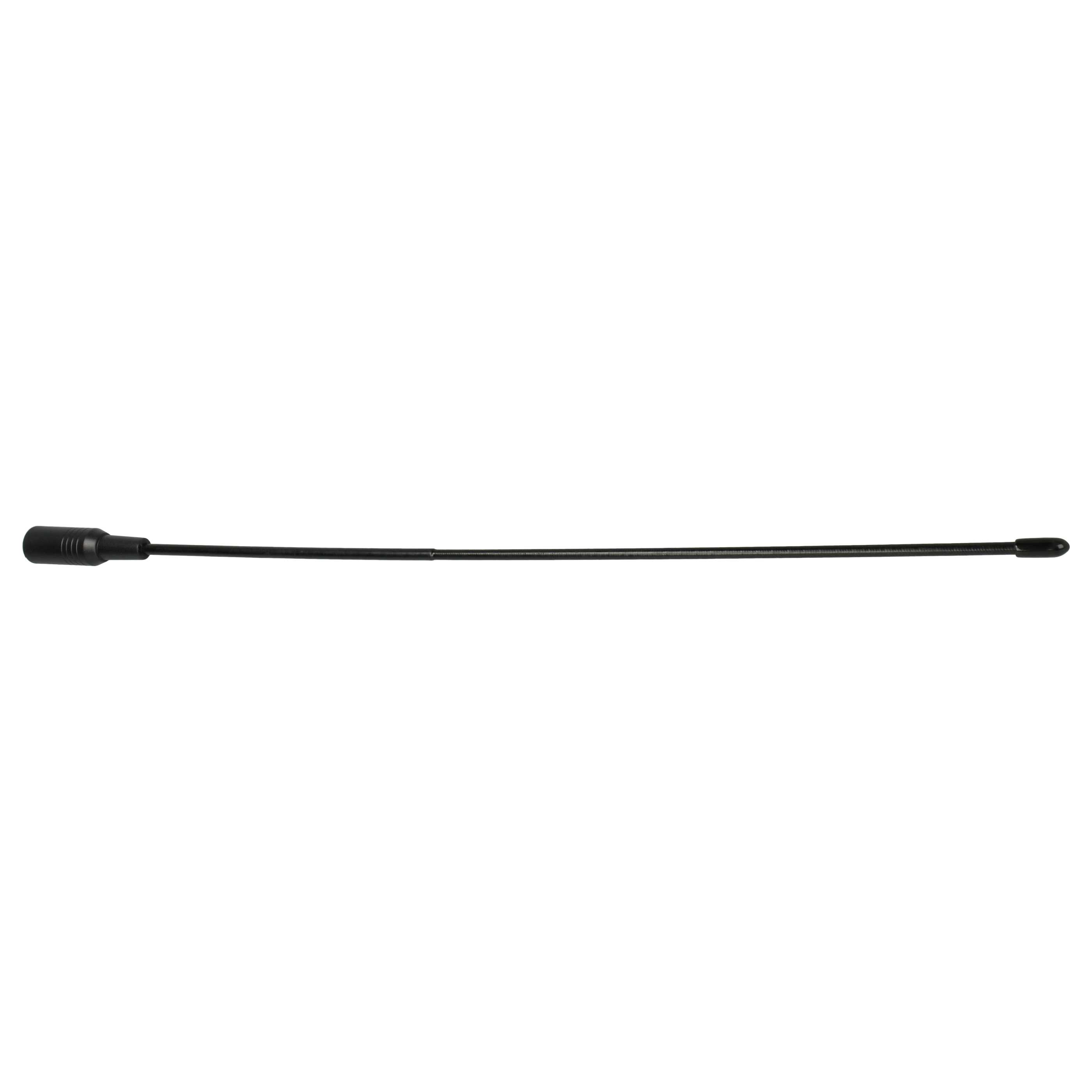Eine lange, gebogene schwarze Antenne. Sie ist dünn und hat ein abgerundetes Ende und einen breiteren Sockel.
