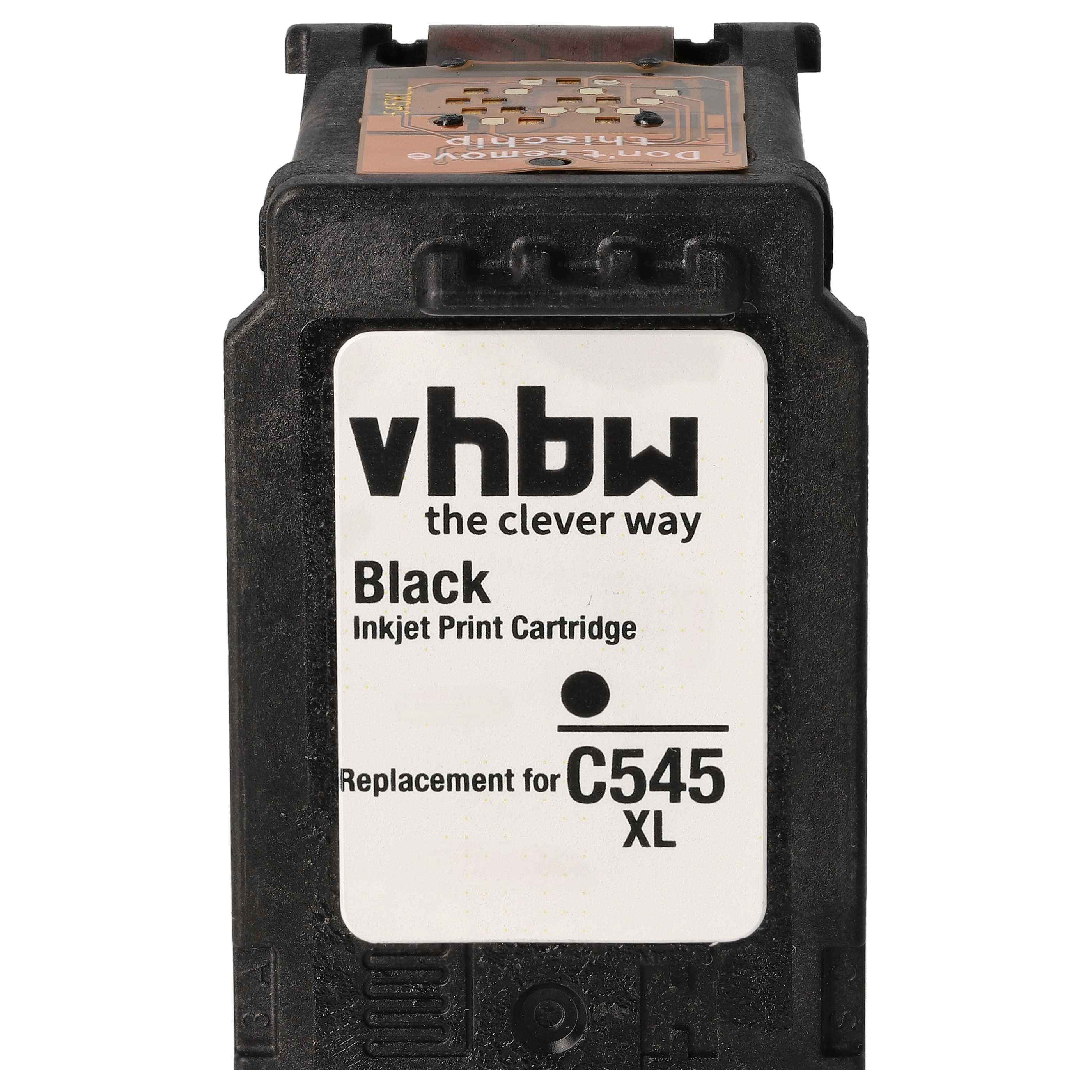 Schwarze Tintenstrahl-Druckpatrone. Auf dem Etikett steht vhbw, Black, Ersatz für C545 XL. Oben brauner Chip, Aufschrift: Nicht diesen Chip entfernen.