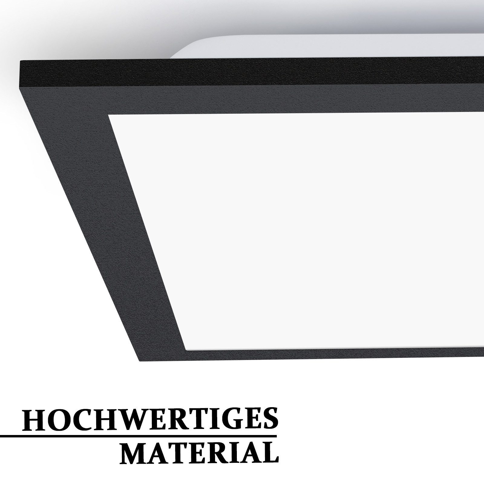Primo piano di una cornice geometrica nera con centro bianco. Testo 'MATERIALE DI ALTA QUALITÀ' in basso.