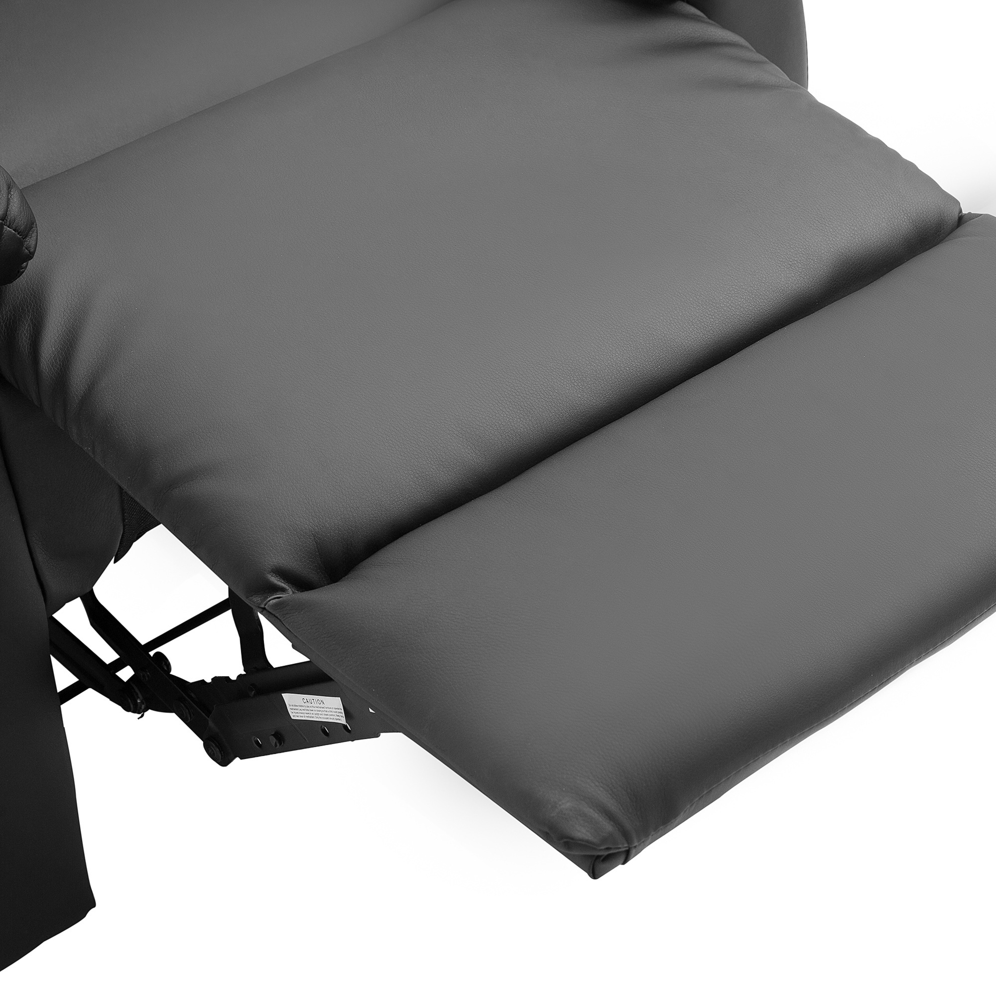 Primer plano de un reposapiés reclinable gris, extendido. El asiento y el reposapiés son visibles. El fondo es blanco.