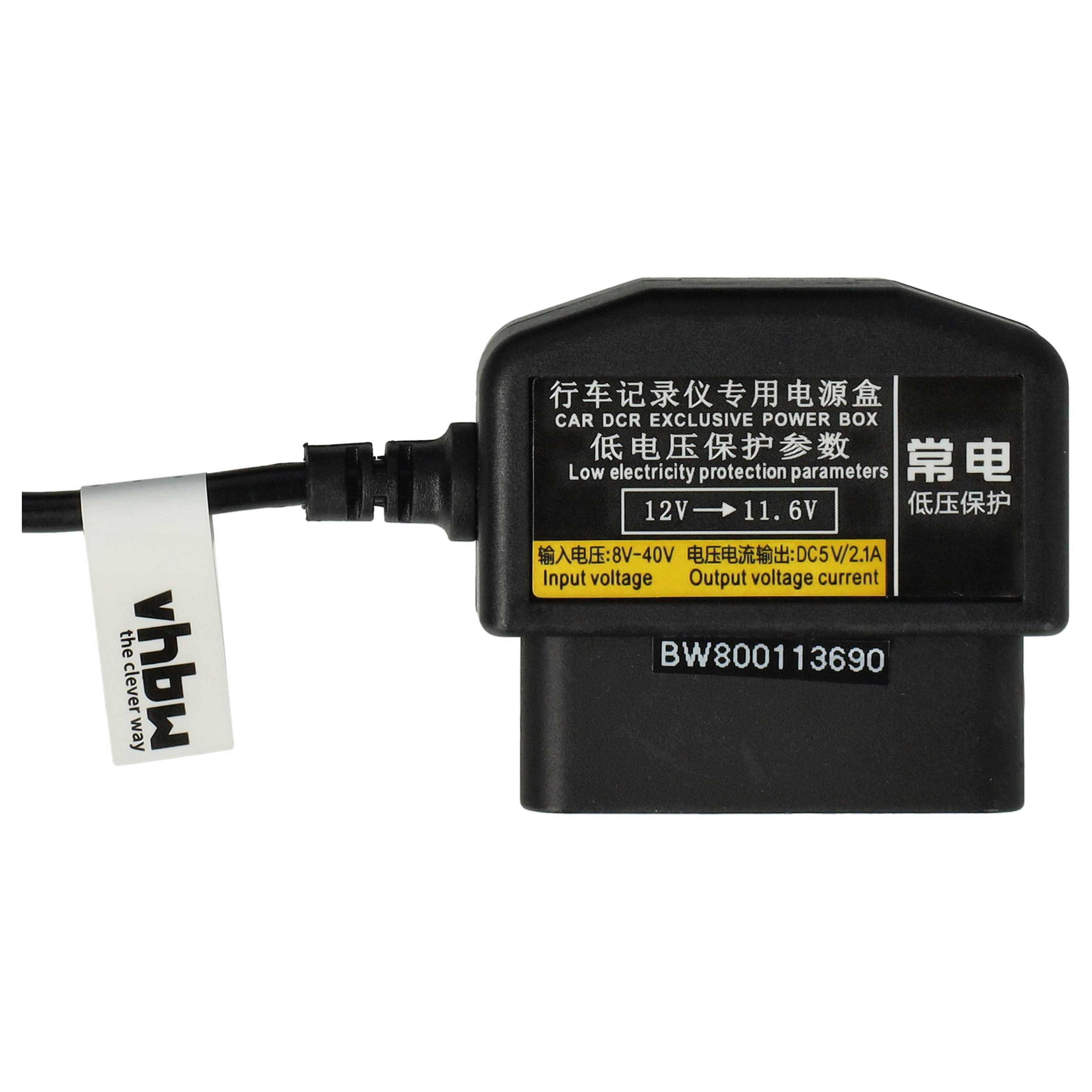 Schwarze Auto-Powerbox mit weißem Etikett und Text auf Chinesisch und Englisch. Hat Eingangs- und Ausgangsdetails.