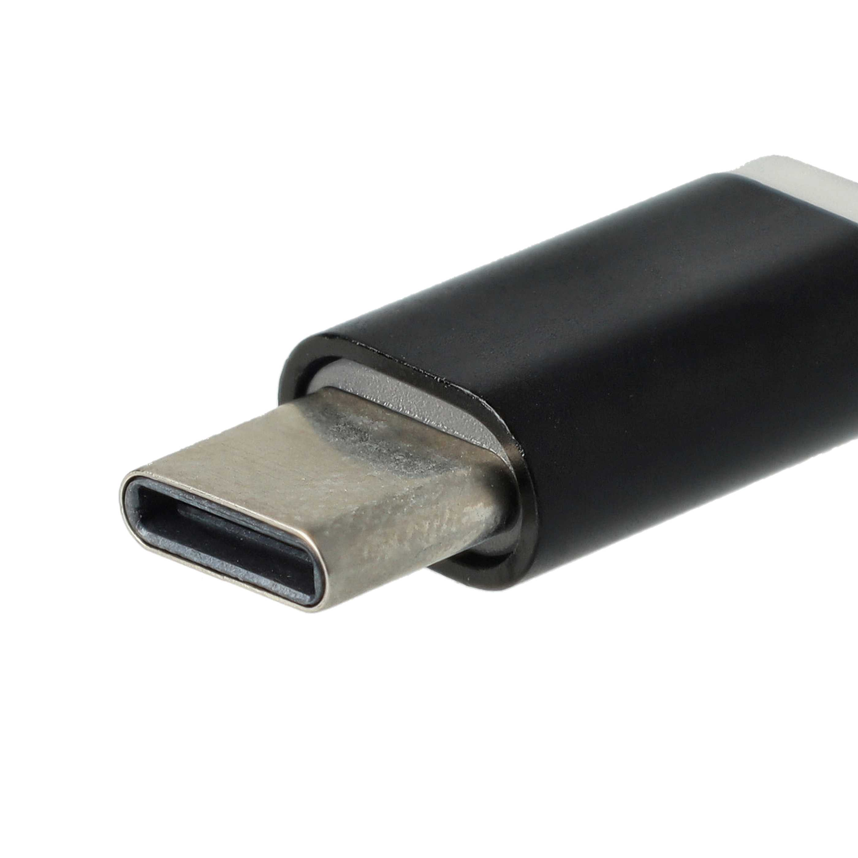 Nahaufnahme eines USB-C-Anschlusses. Der Anschluss ist silber und schwarz, vor weißem Hintergrund.