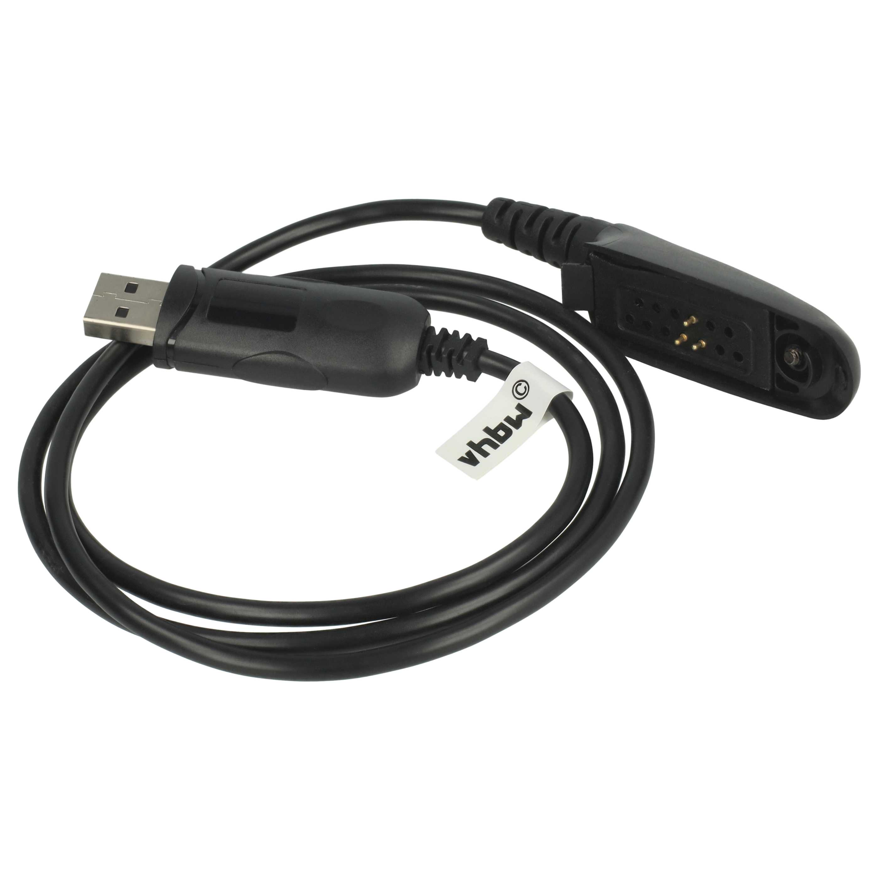 Schwarzes USB-Ladekabel mit Stecker und Stecker, weißer Hintergrund.