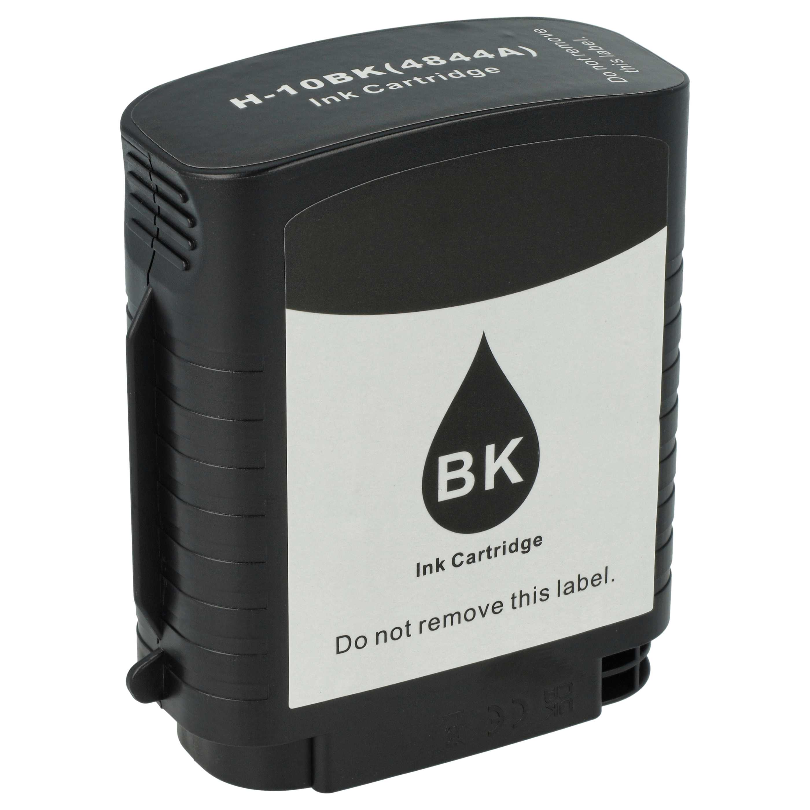 Eine schwarze Tintenpatrone mit weißem Etikett. Text: H-10BK, Tintenpatrone, BK-Logo, Tintenpatrone, Dieses Etikett nicht entfernen.