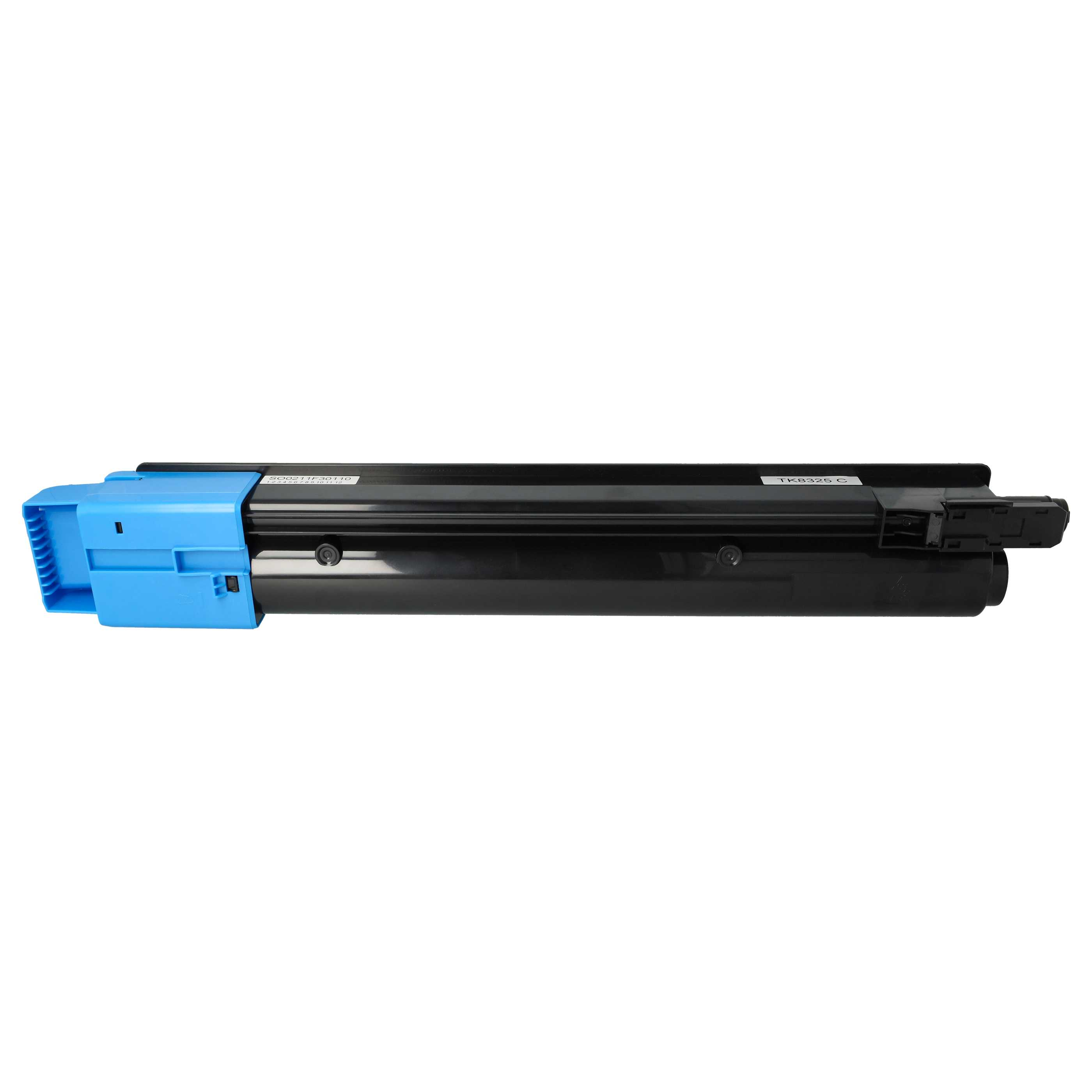 Eine schwarze und blaue Tonerkartusche auf weißem Hintergrund. Die Kartusche ist horizontal.