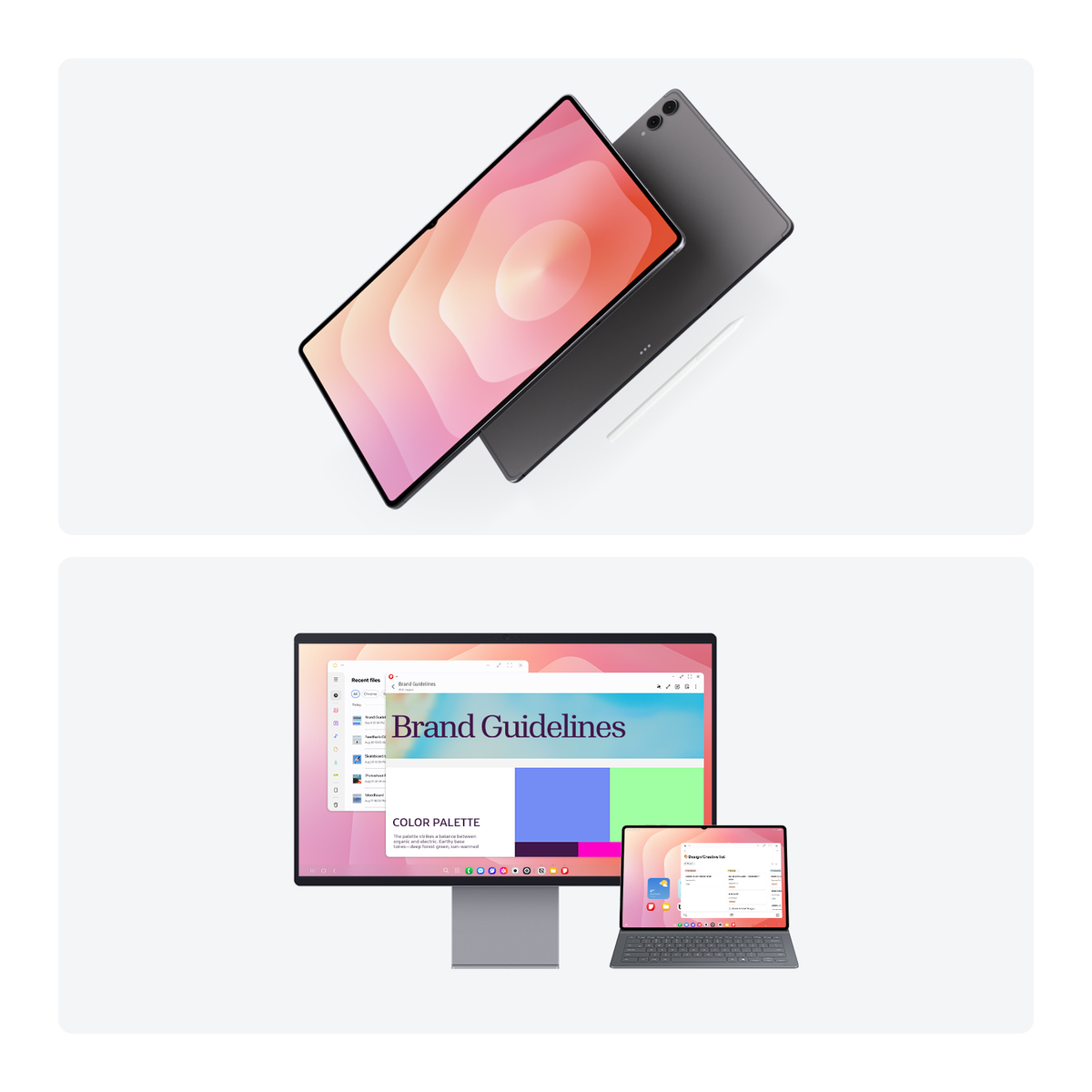 Un tablet e un laptop sono in mostra. Entrambi hanno schermi che mostrano grafici. Sullo sfondo c'è un monitor che mostra anche grafici.