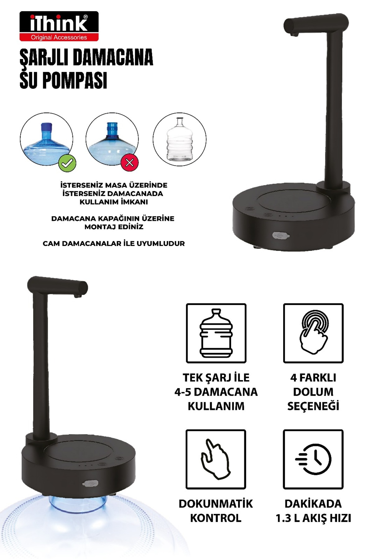 ITHINK WP-500 Standlı Şarjlı Damacana Su Pompası