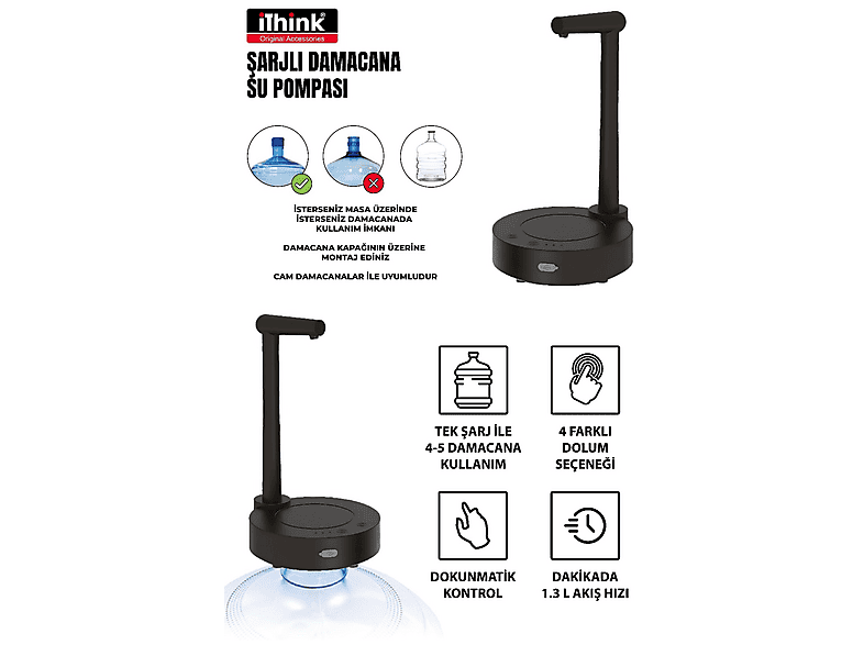 ITHINK WP-500 Standlı Şarjlı Damacana Su Pompası Fiyat Özellik