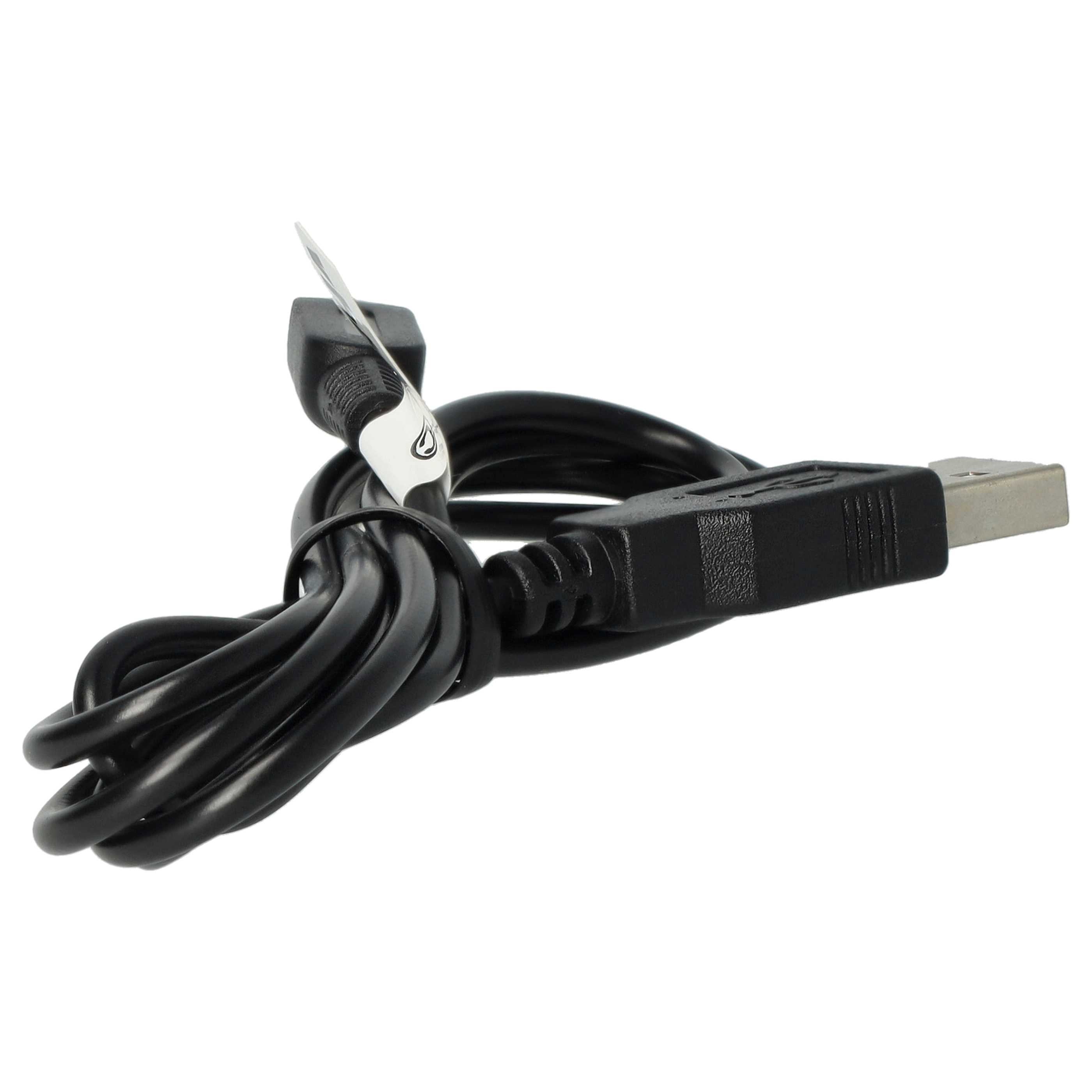 Ein schwarzes USB-Kabel ist aufgerollt. Ein weißes Etikett mit Logo ist befestigt. Der Hintergrund ist weiß.