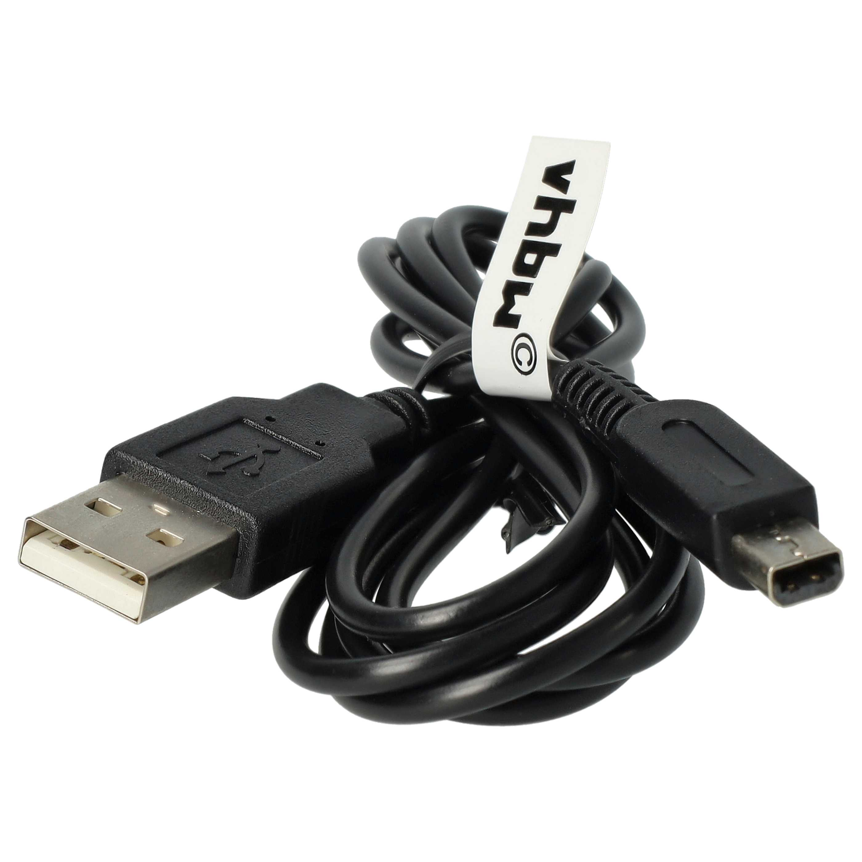Schwarzes USB-Kabel mit weißem Etikett. Das Kabel hat einen USB- und einen Micro-USB-Anschluss.