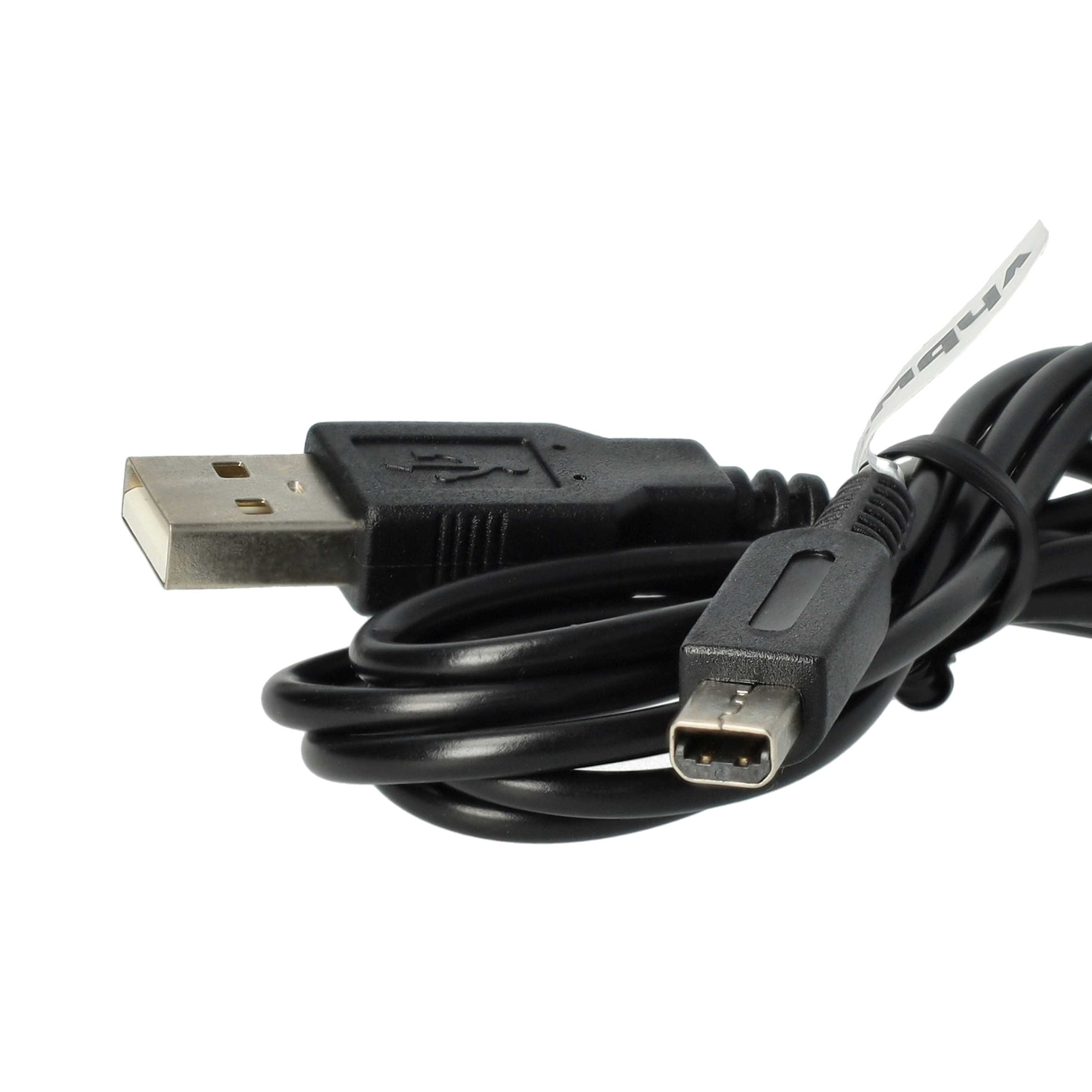 Ein schwarzes USB-Kabel mit zwei Anschlüssen. Einer ist ein Standard-USB, der andere ein Micro-USB. Weißer Hintergrund.
