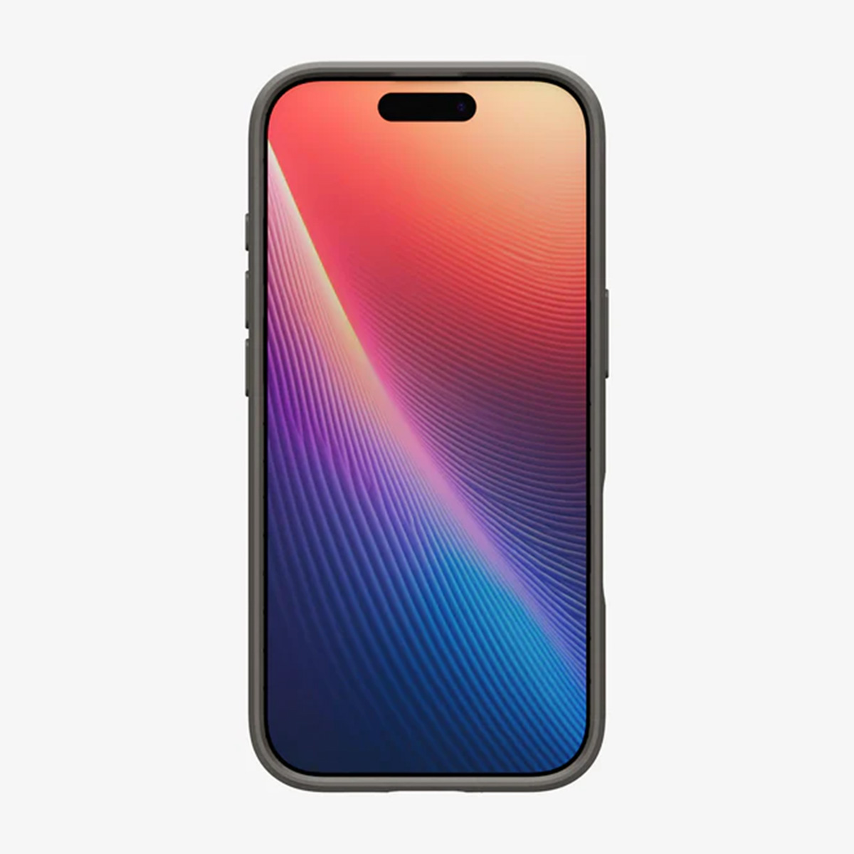 Smartphone con schermo colorato a onde. Il telefono è racchiuso in una cornice grigia su sfondo bianco.