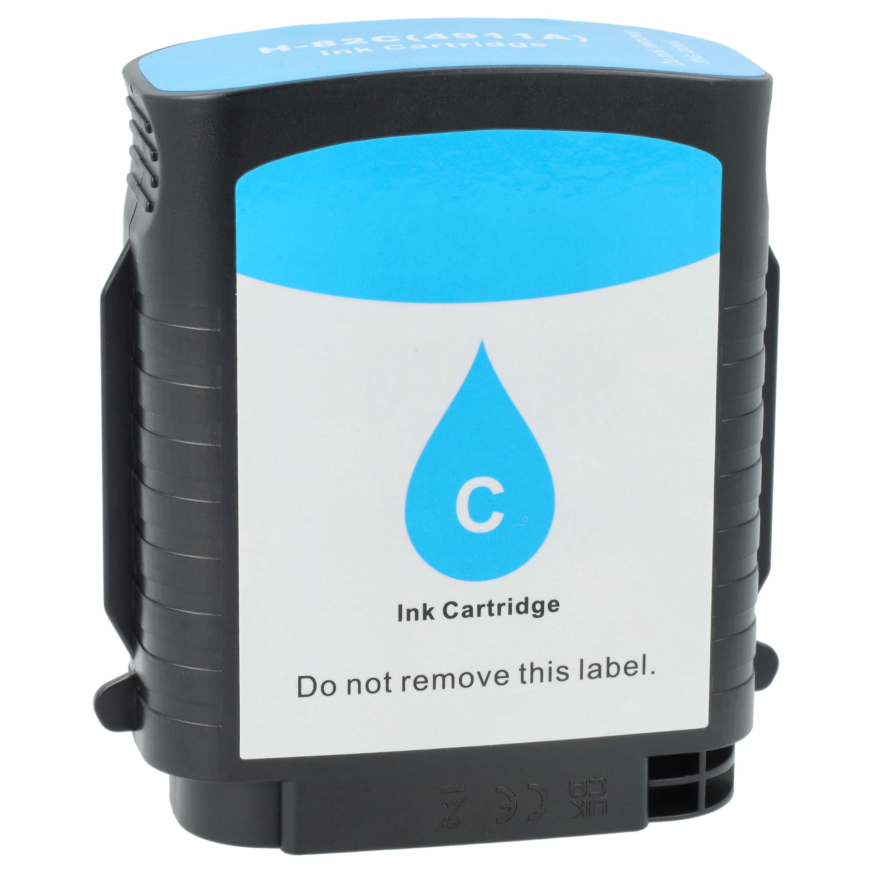 Eine schwarze und blaue Tintenpatrone mit einem blauen tropfenförmigen Logo mit einem weißen 'C'. Text: 'Tintenpatrone'.